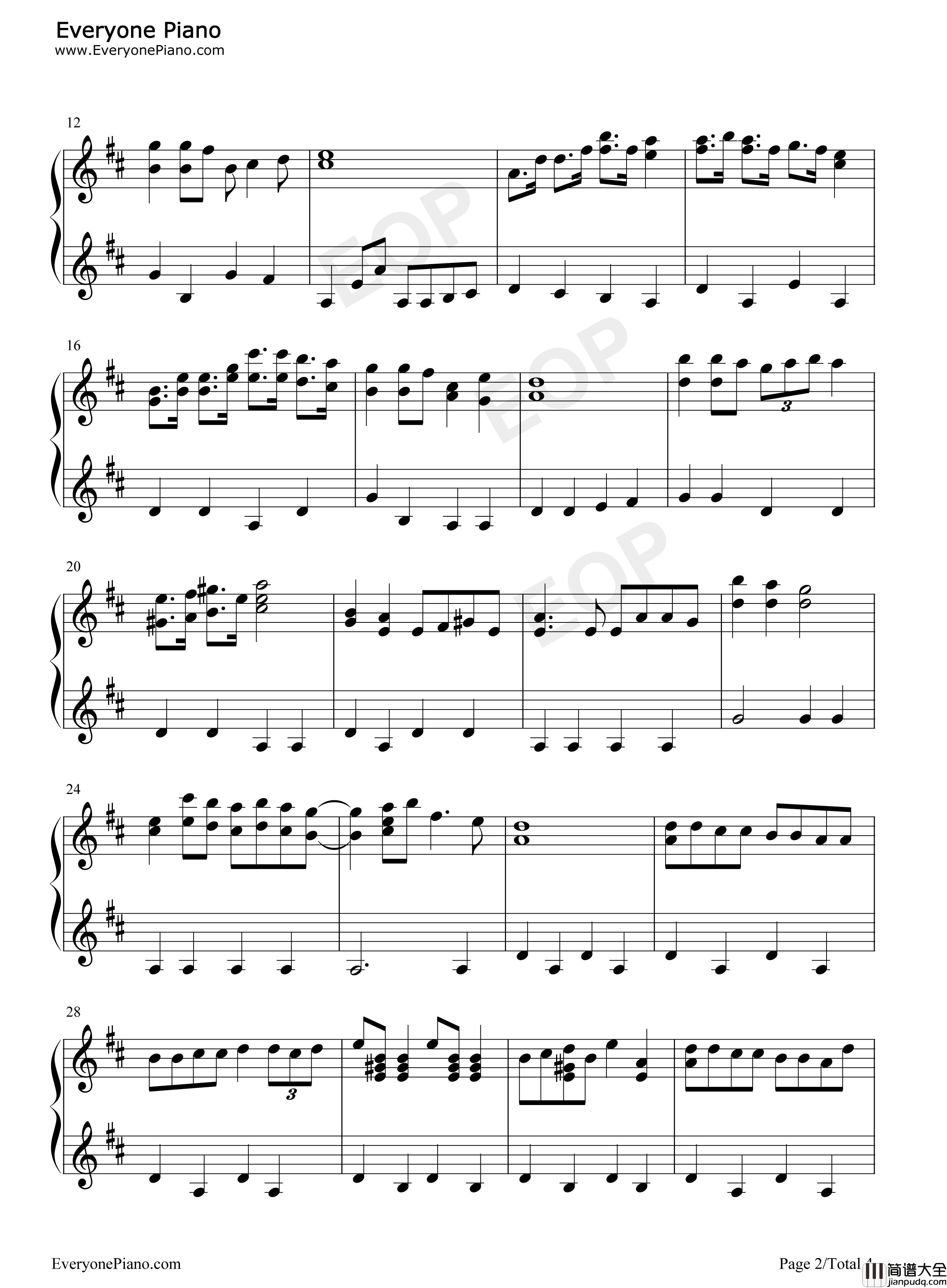 哆啦A梦主题曲钢琴谱_大杉久美子