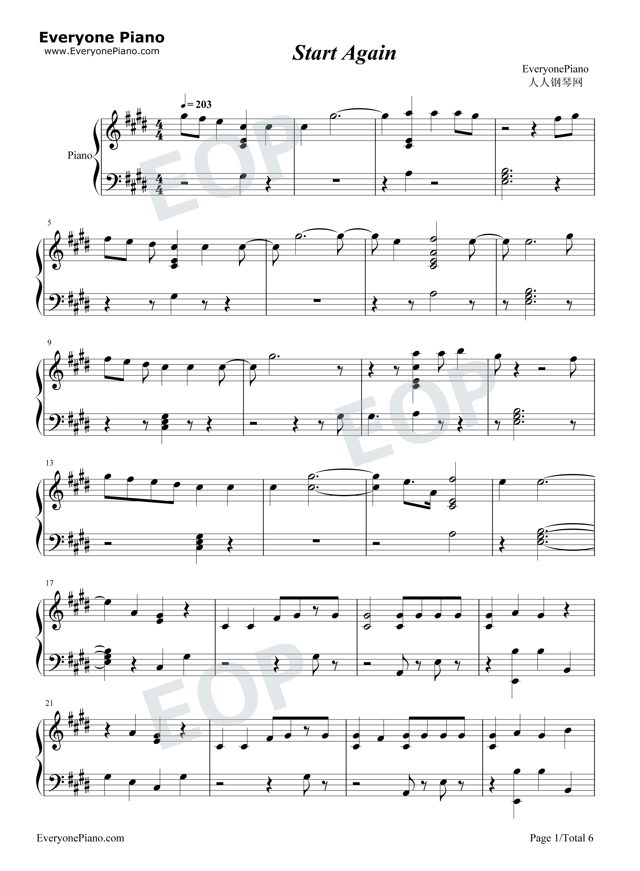 Start_Again钢琴谱_OneRepublic_Logic