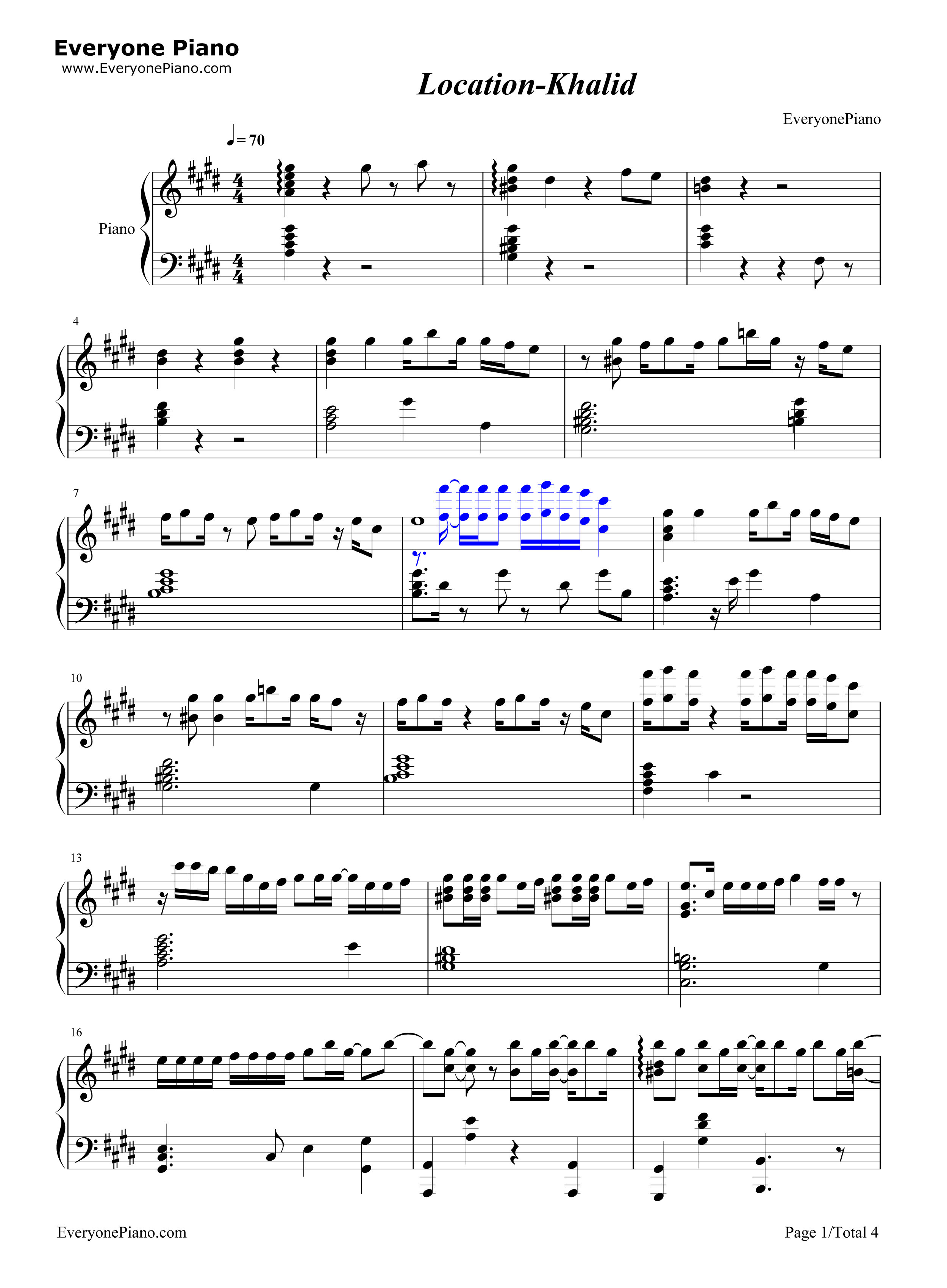 Location钢琴谱_Khalid