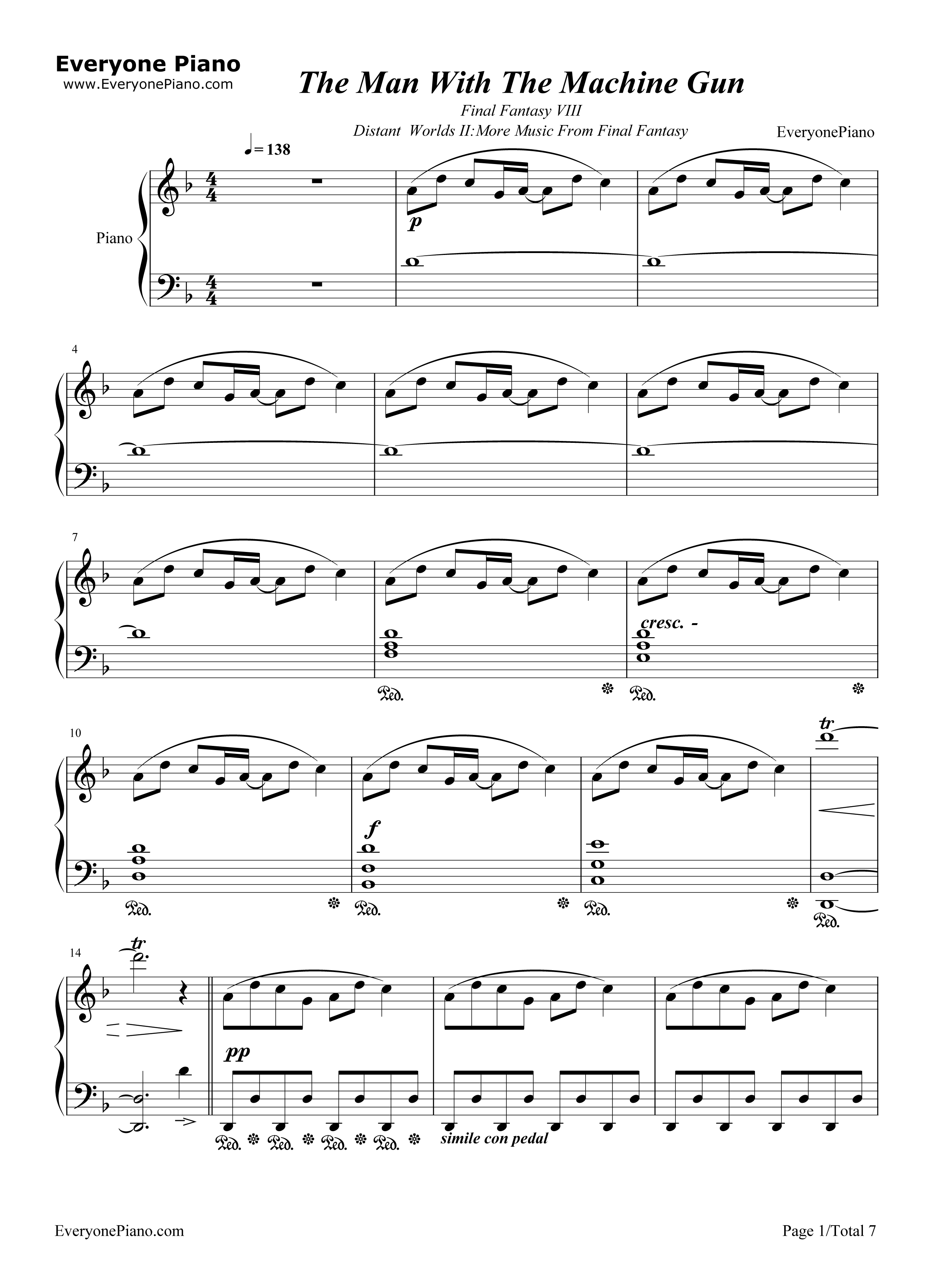 The_Man_With_The_Machine_Gun钢琴谱_植松伸夫