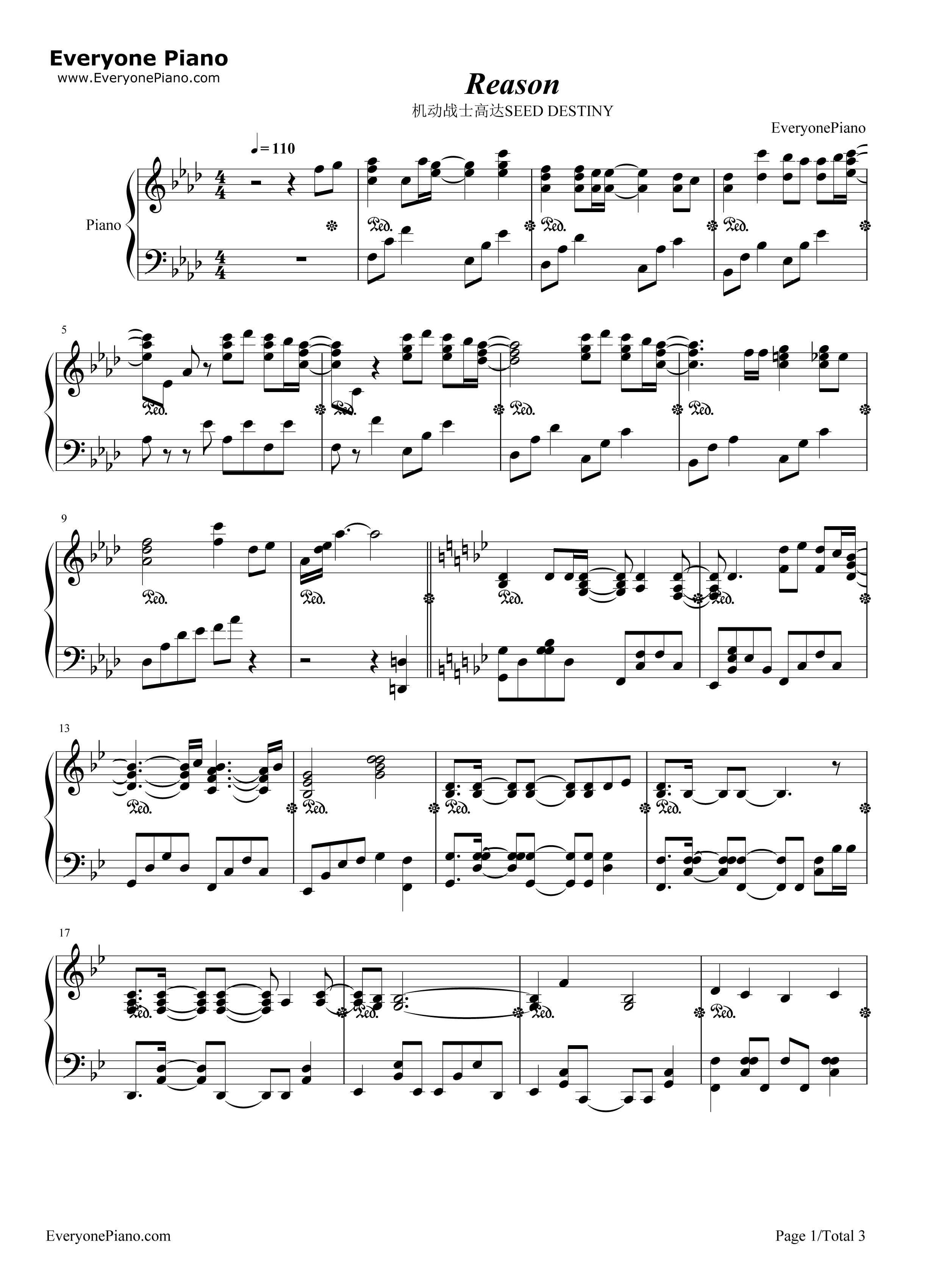 Reason钢琴谱_玉置成实