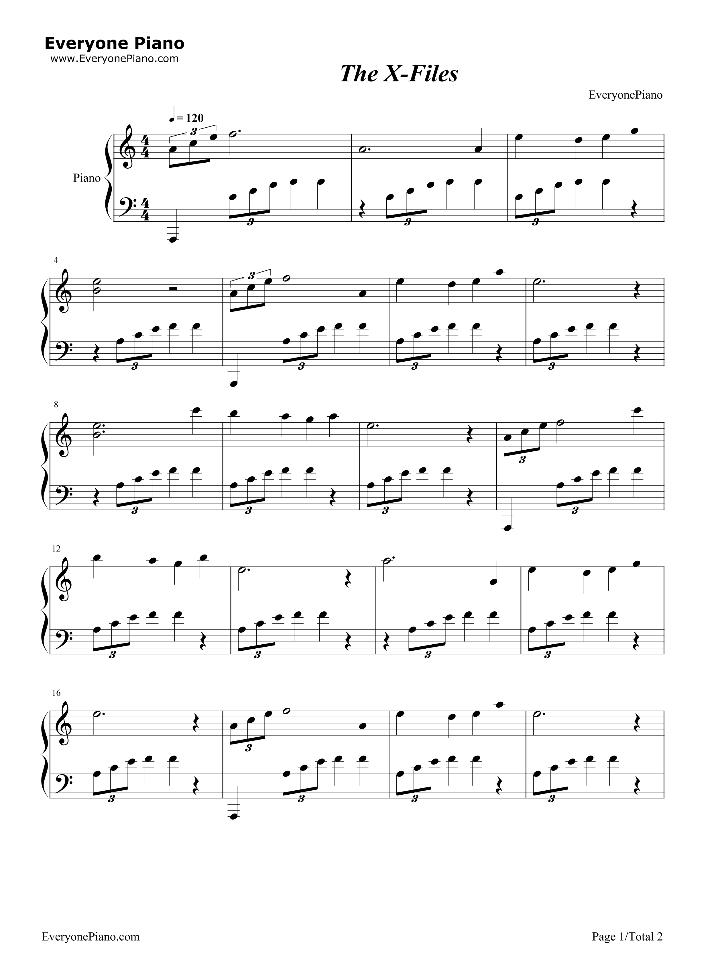 The_X钢琴谱_Mark_Snow