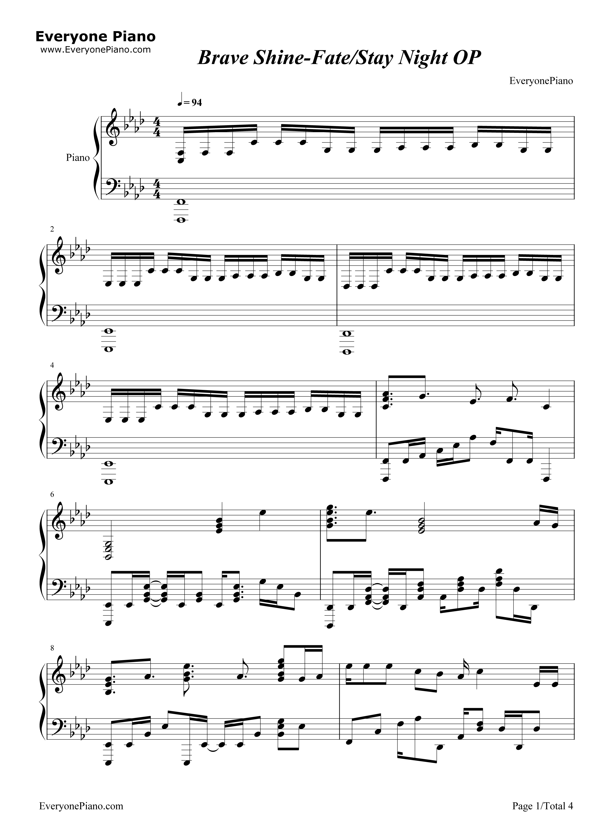 Brave_Shine钢琴谱_Aimer