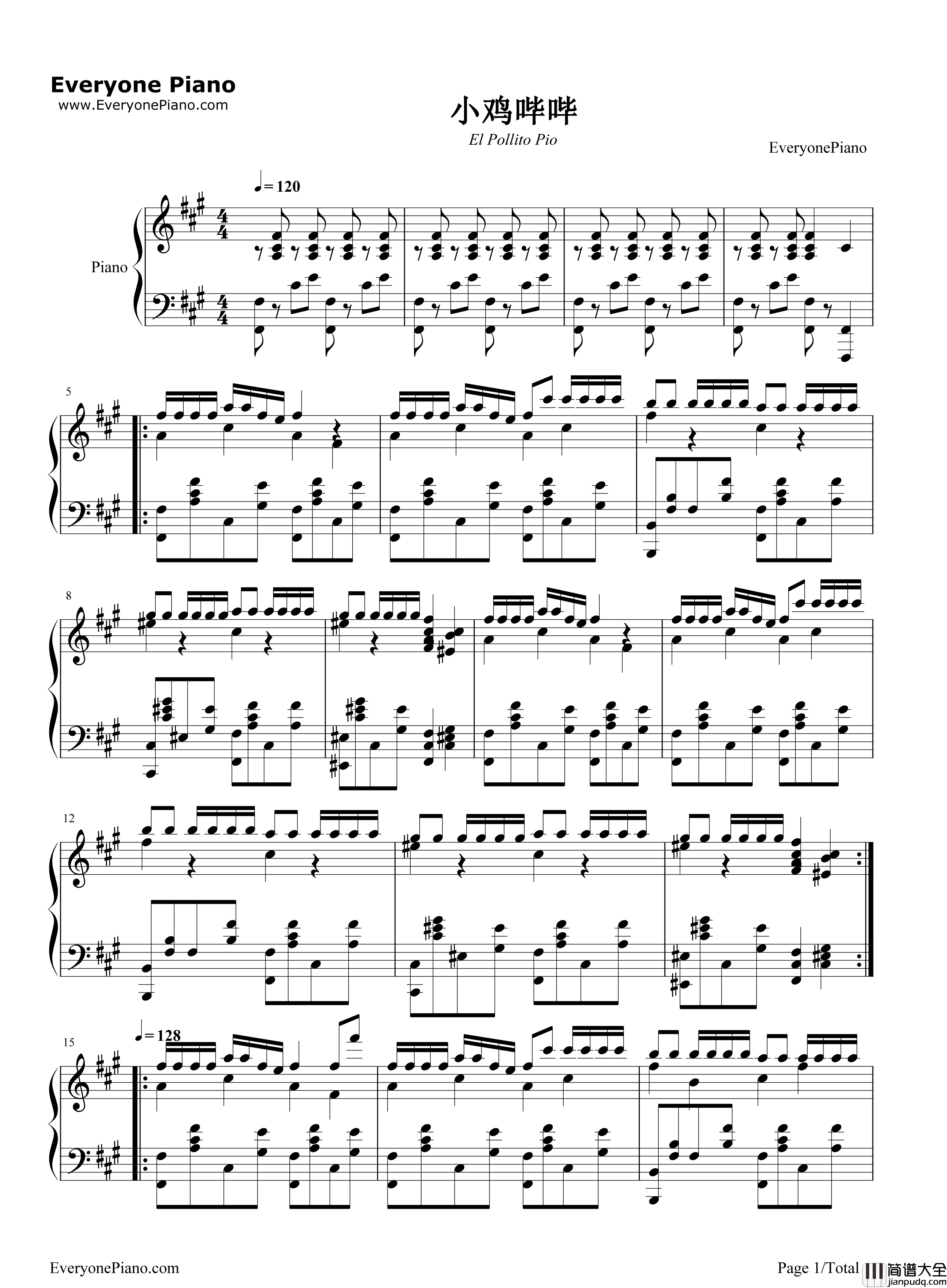 小鸡哔哔钢琴谱_Letra_yy主播