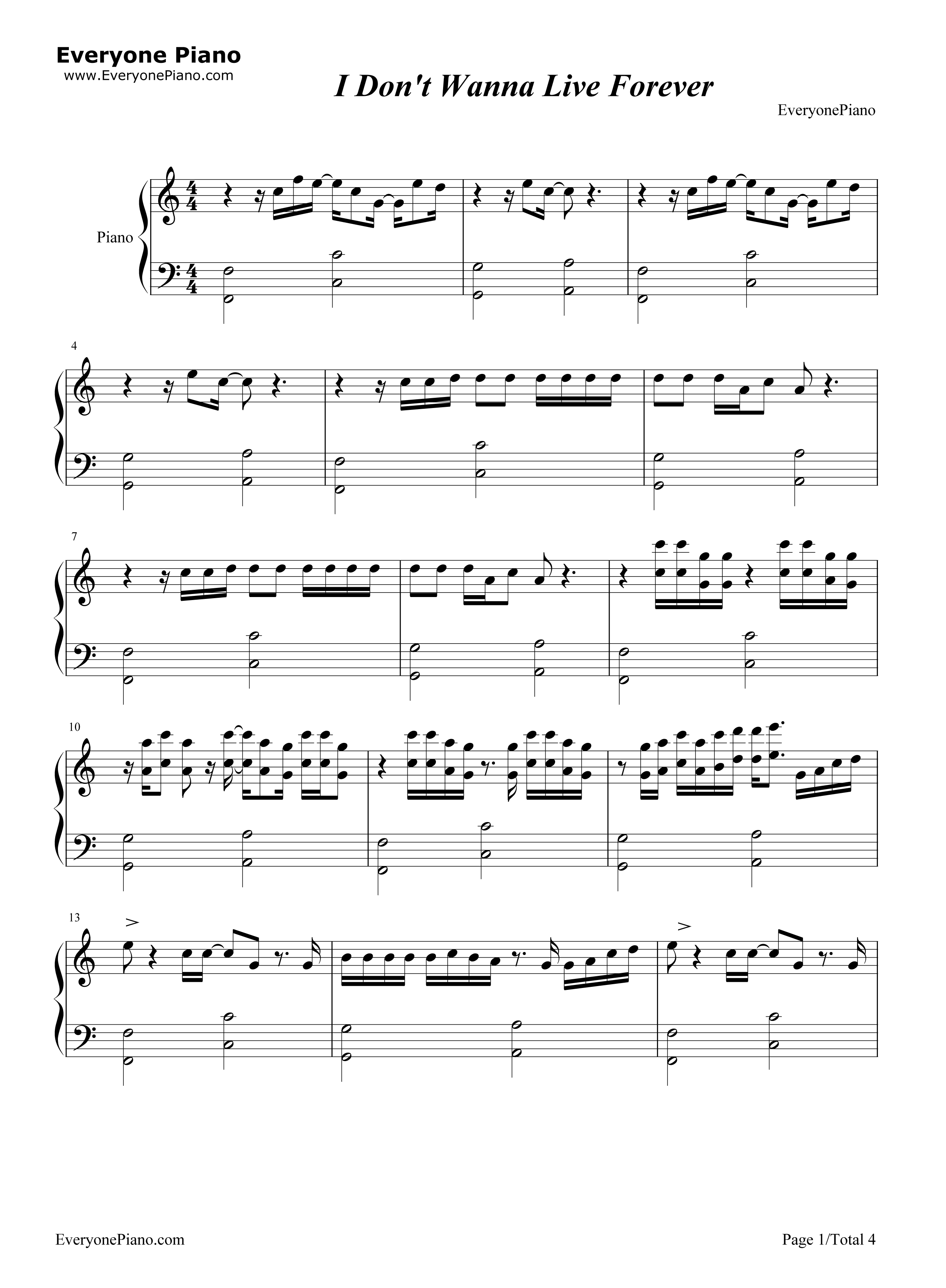 I_Don't_Wanna_Live_Forever钢琴谱_Zayn_Taylor_Swift