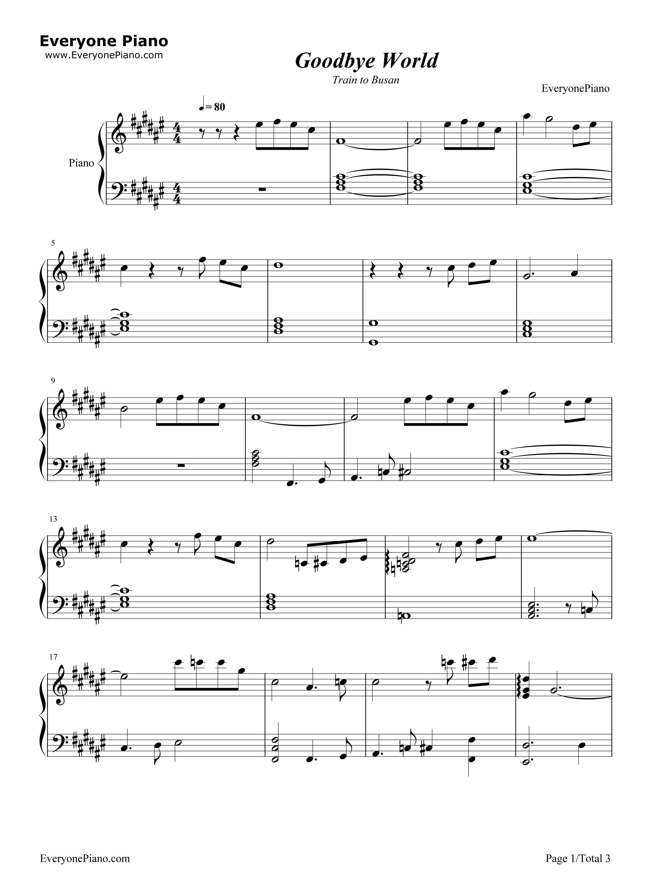 Goodbye_World钢琴谱_Jang_Young_gyu