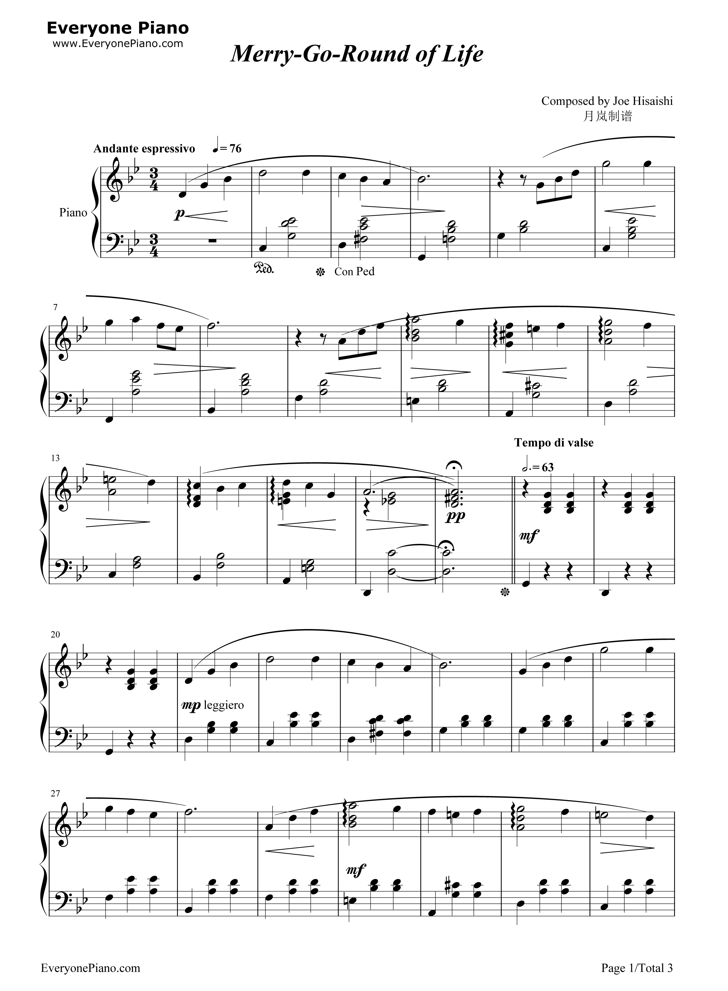 Merry钢琴谱_久石让_宫崎骏