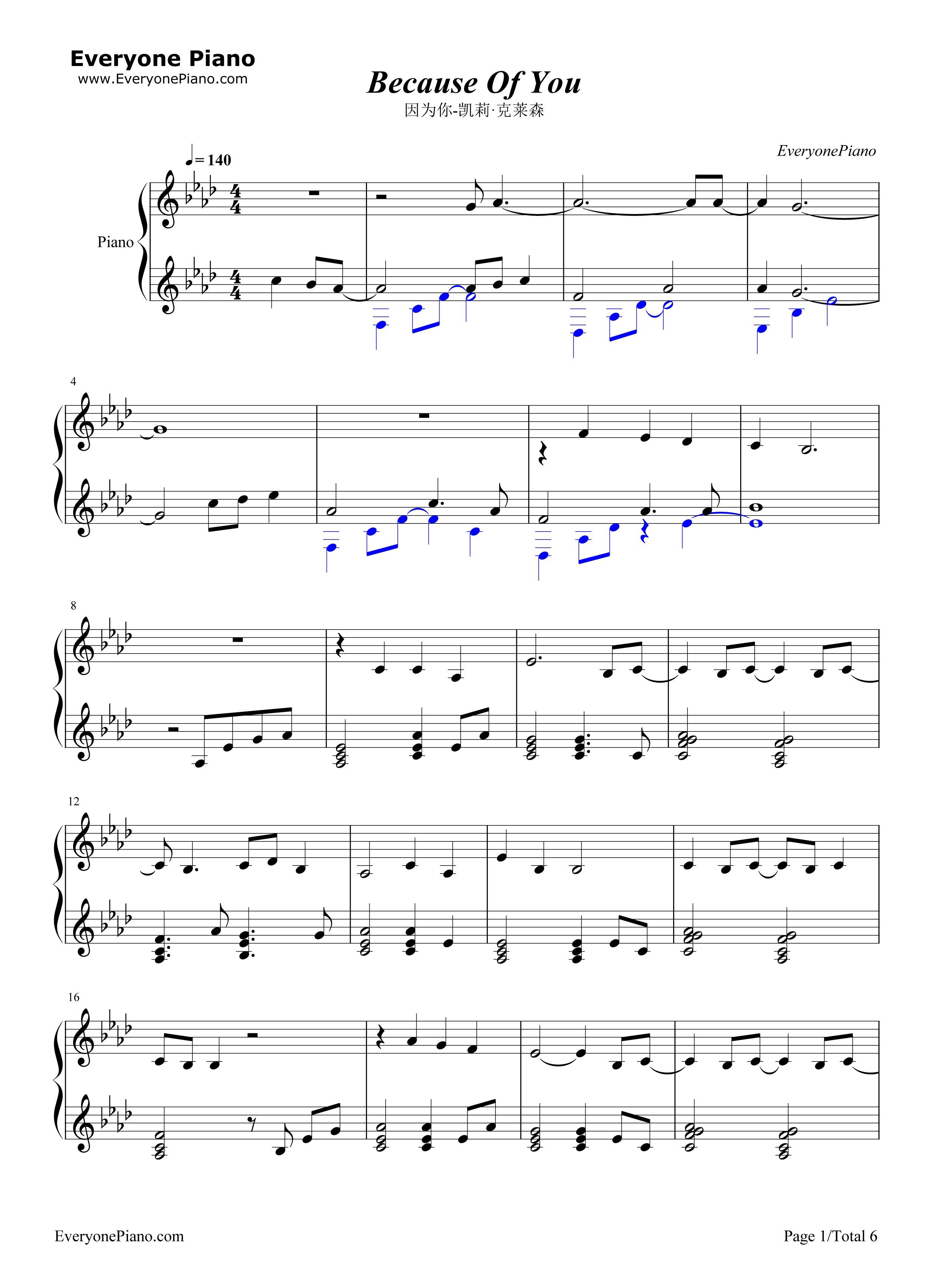 Because_Of_You钢琴谱_凯莉·克莱森__Kelly_Clarkson