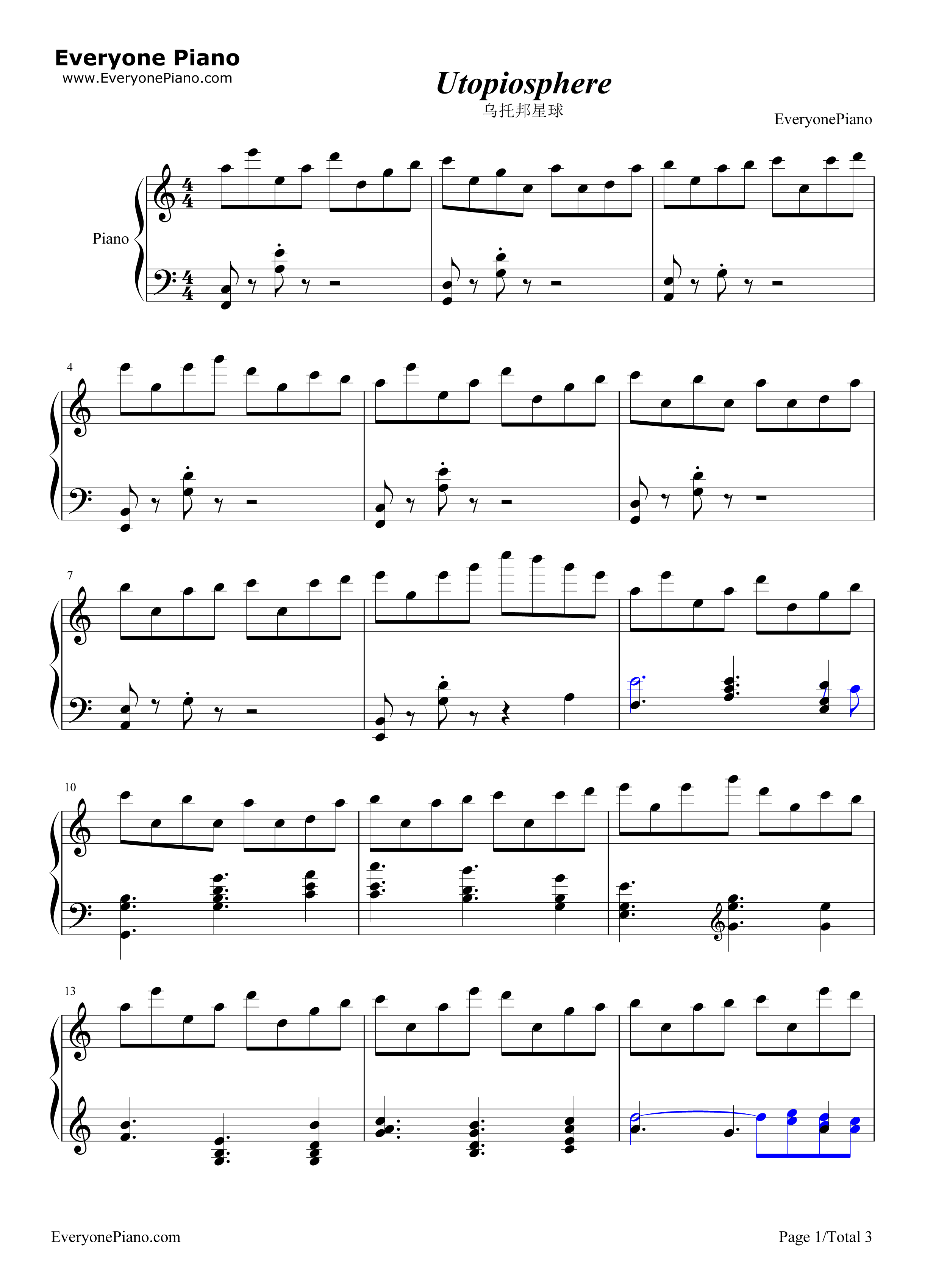 Utopiosphere钢琴谱_Mili