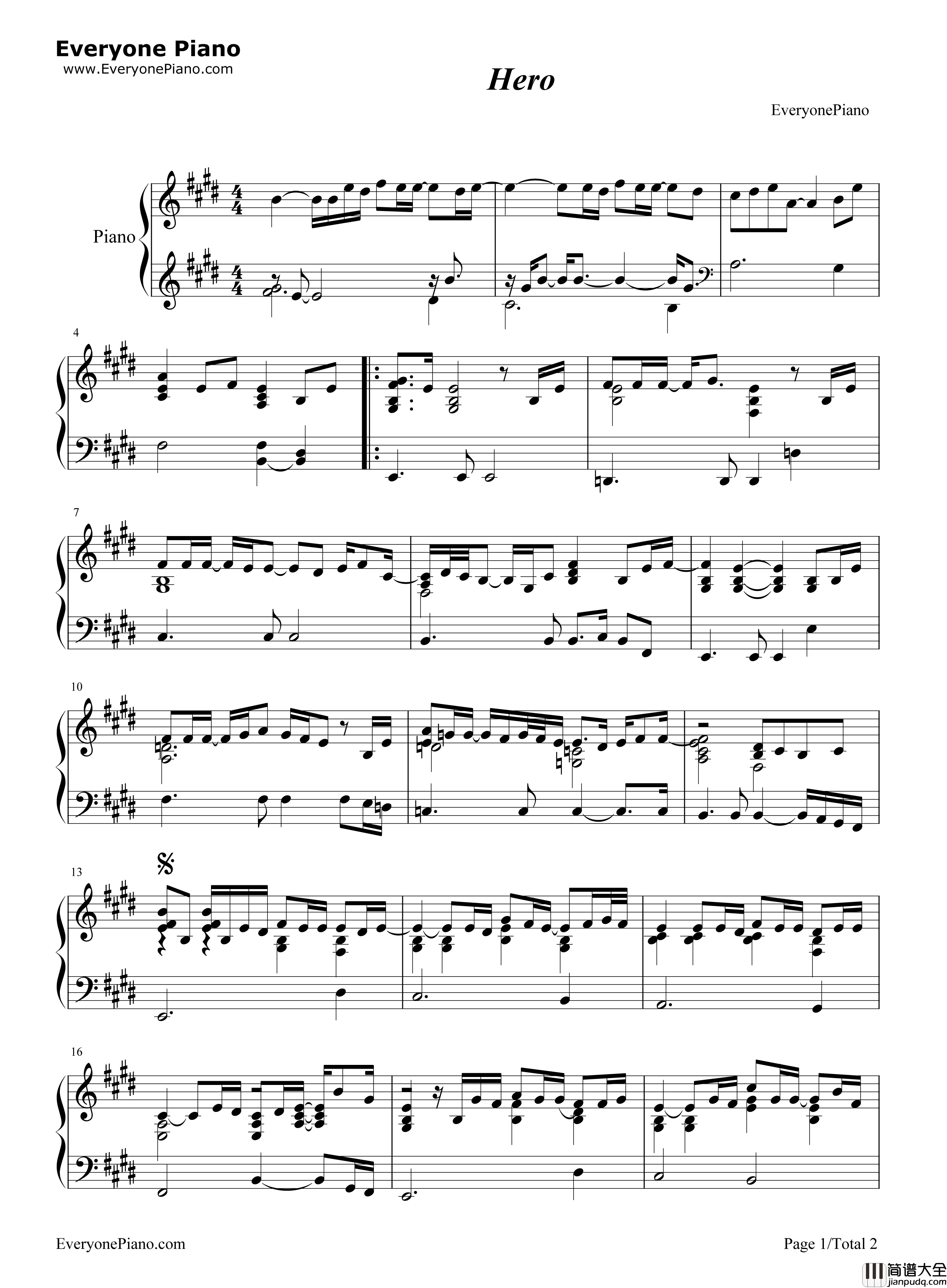 Hero钢琴谱_Mariah_Carey__玛莉亚·凯莉