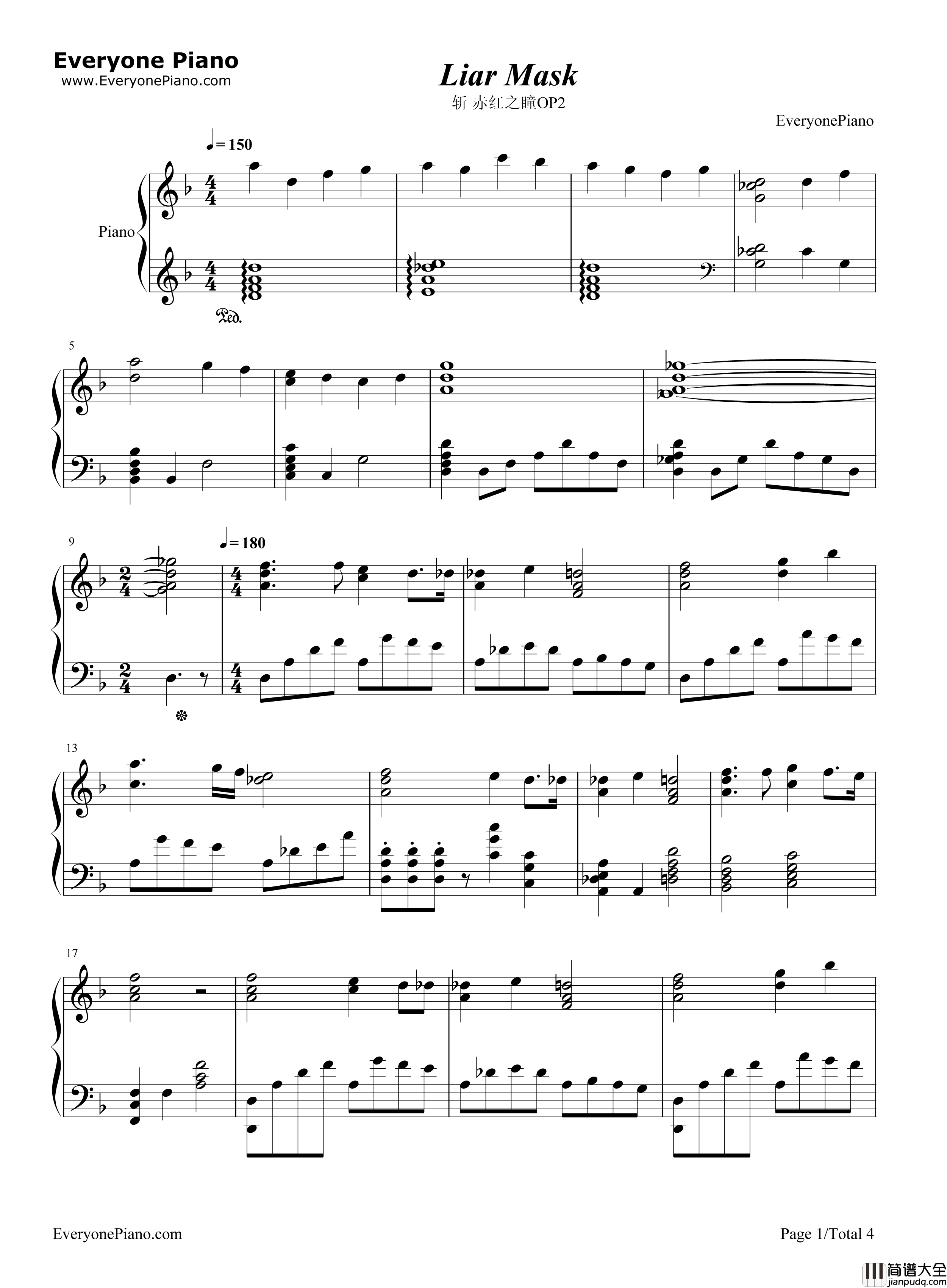 Liar_Mask钢琴谱_真山梨花__真山りか