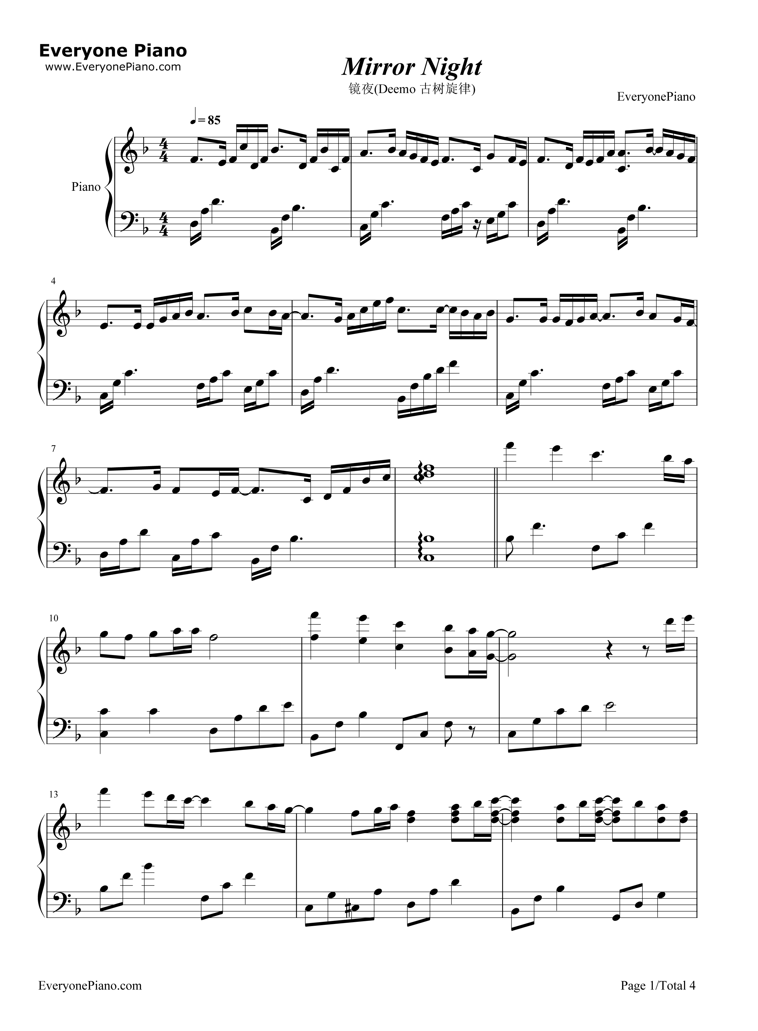 Reflection_Mirror_Night钢琴谱_V.K克