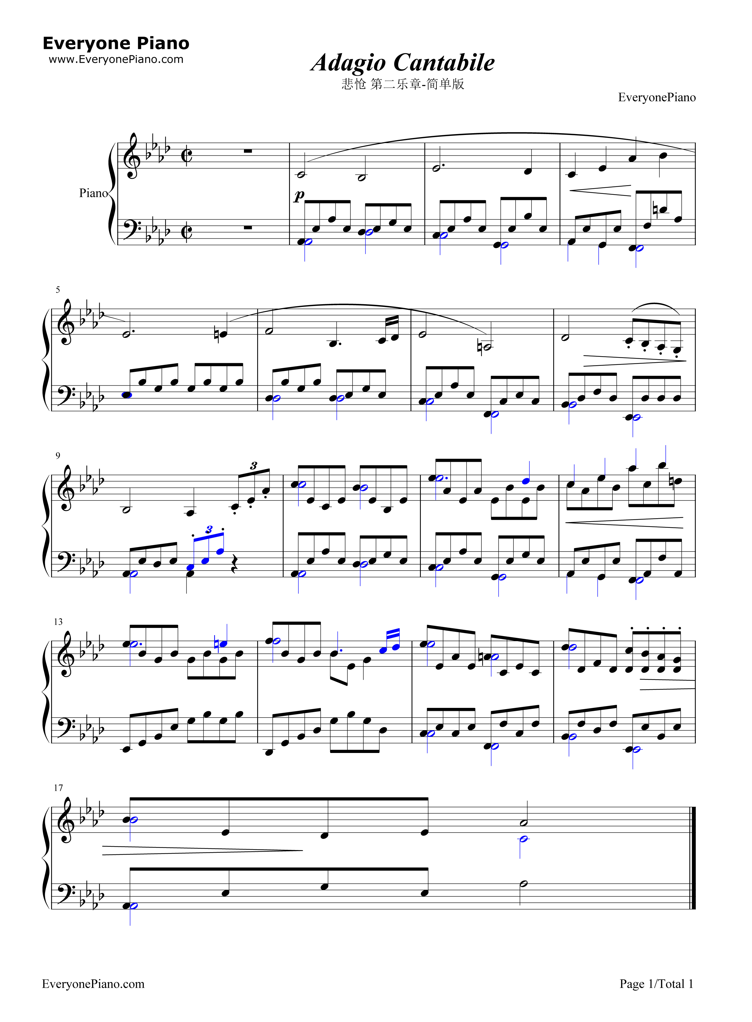 悲怆第二乐章钢琴谱_贝多芬