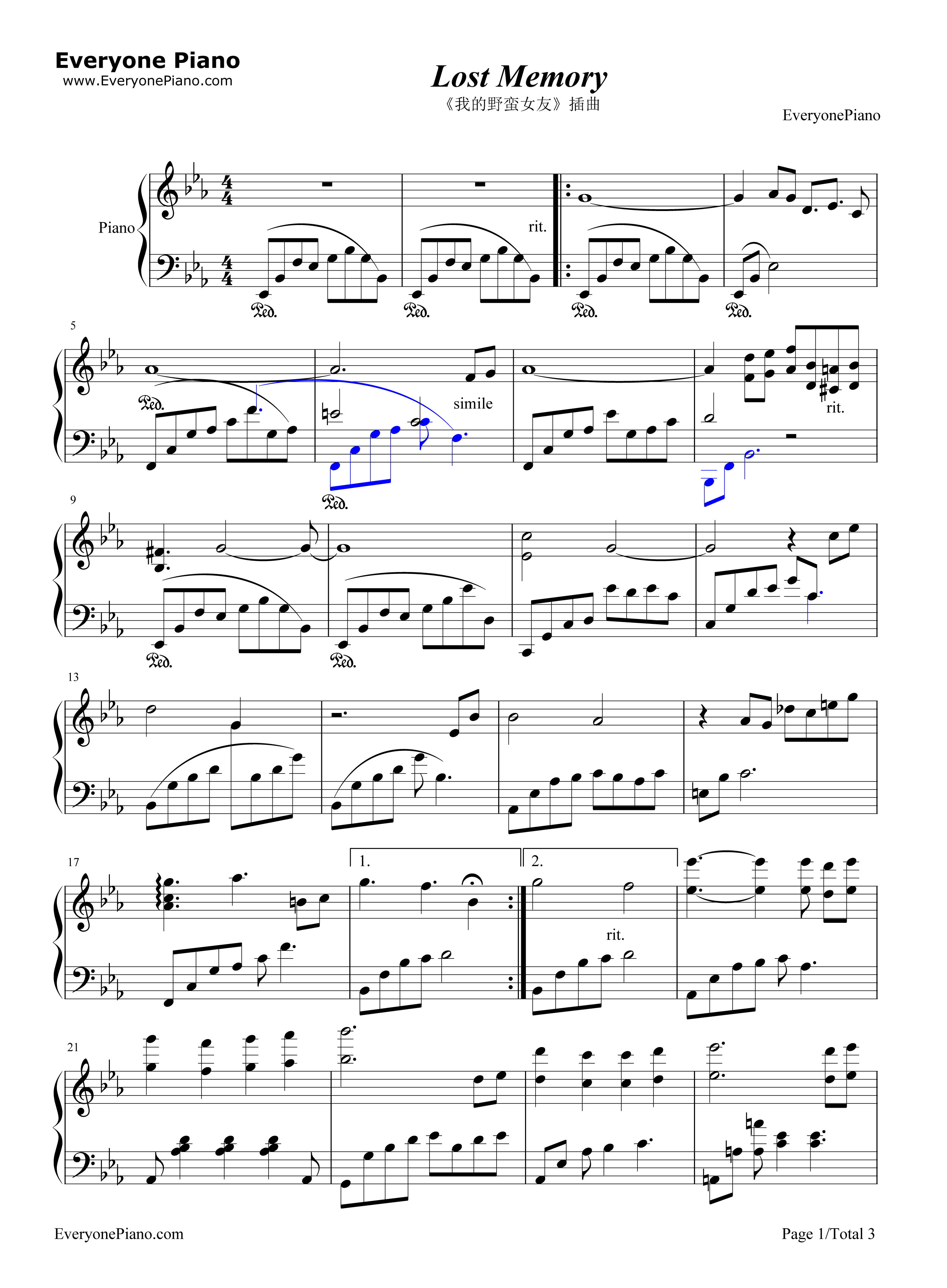 Lost_Memory钢琴谱_Hyeong_seok_Kim