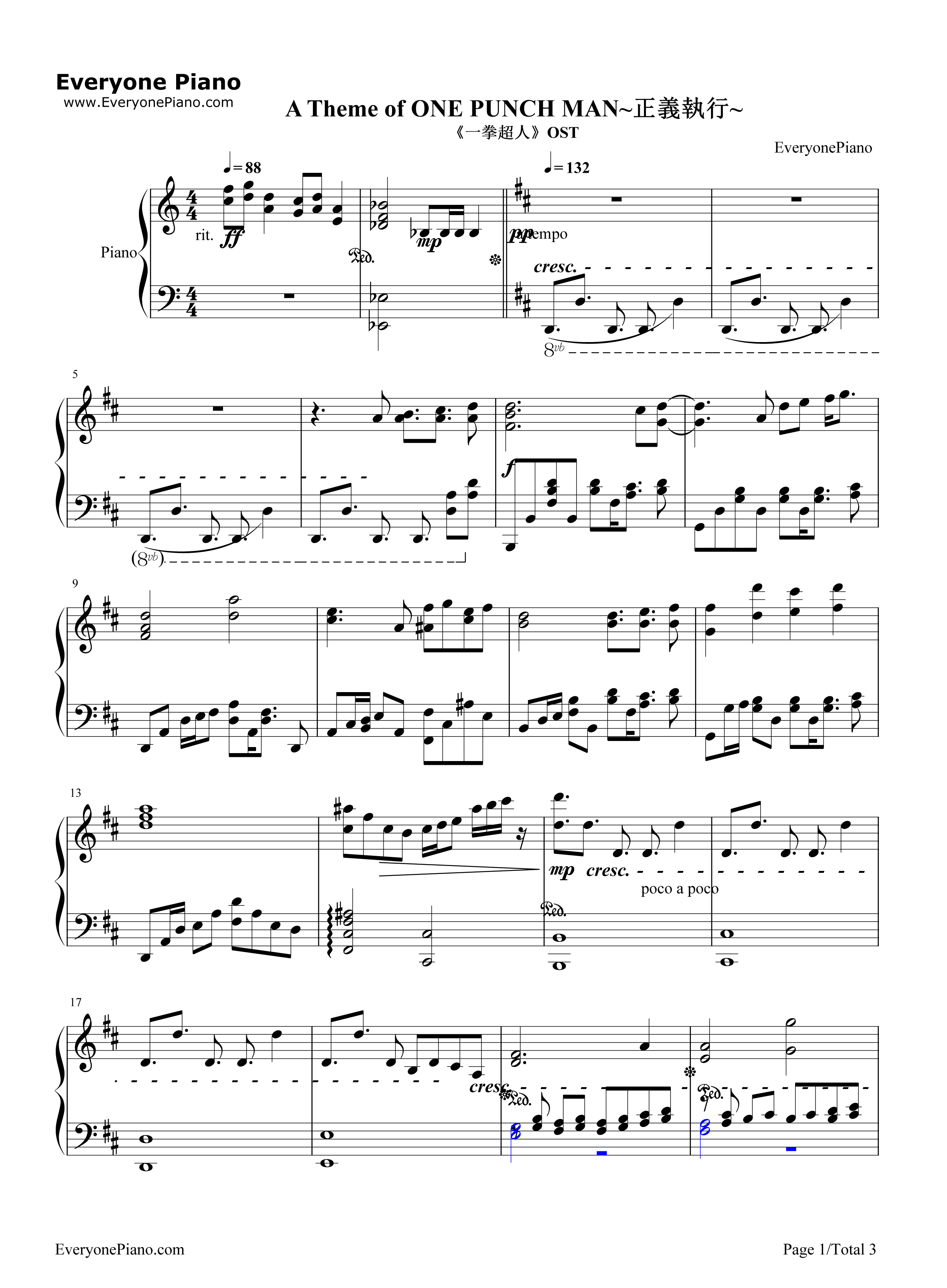 A_Theme_of_ONE_PUNCH_MAN~正義執行~钢琴谱_宮崎诚