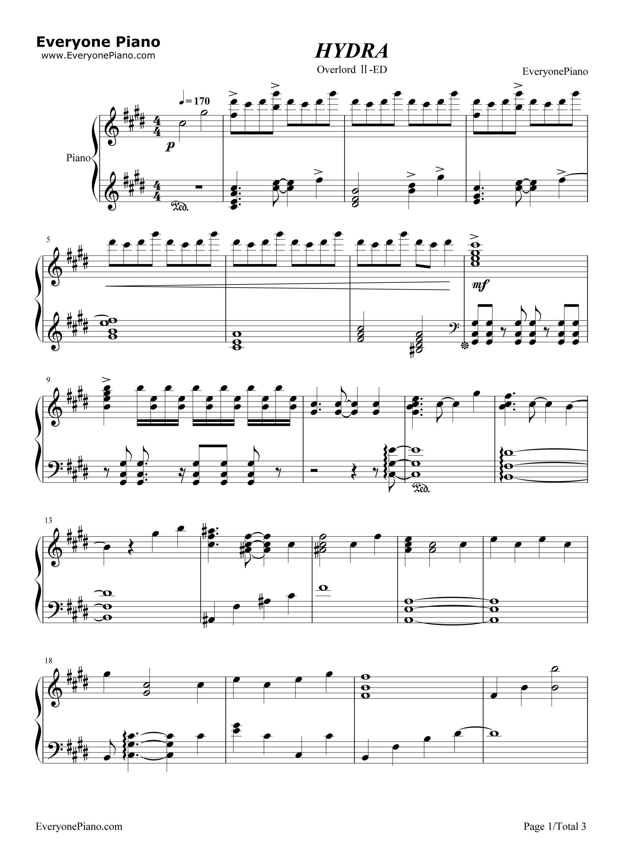 HYDRA钢琴谱_MYTH&ROID