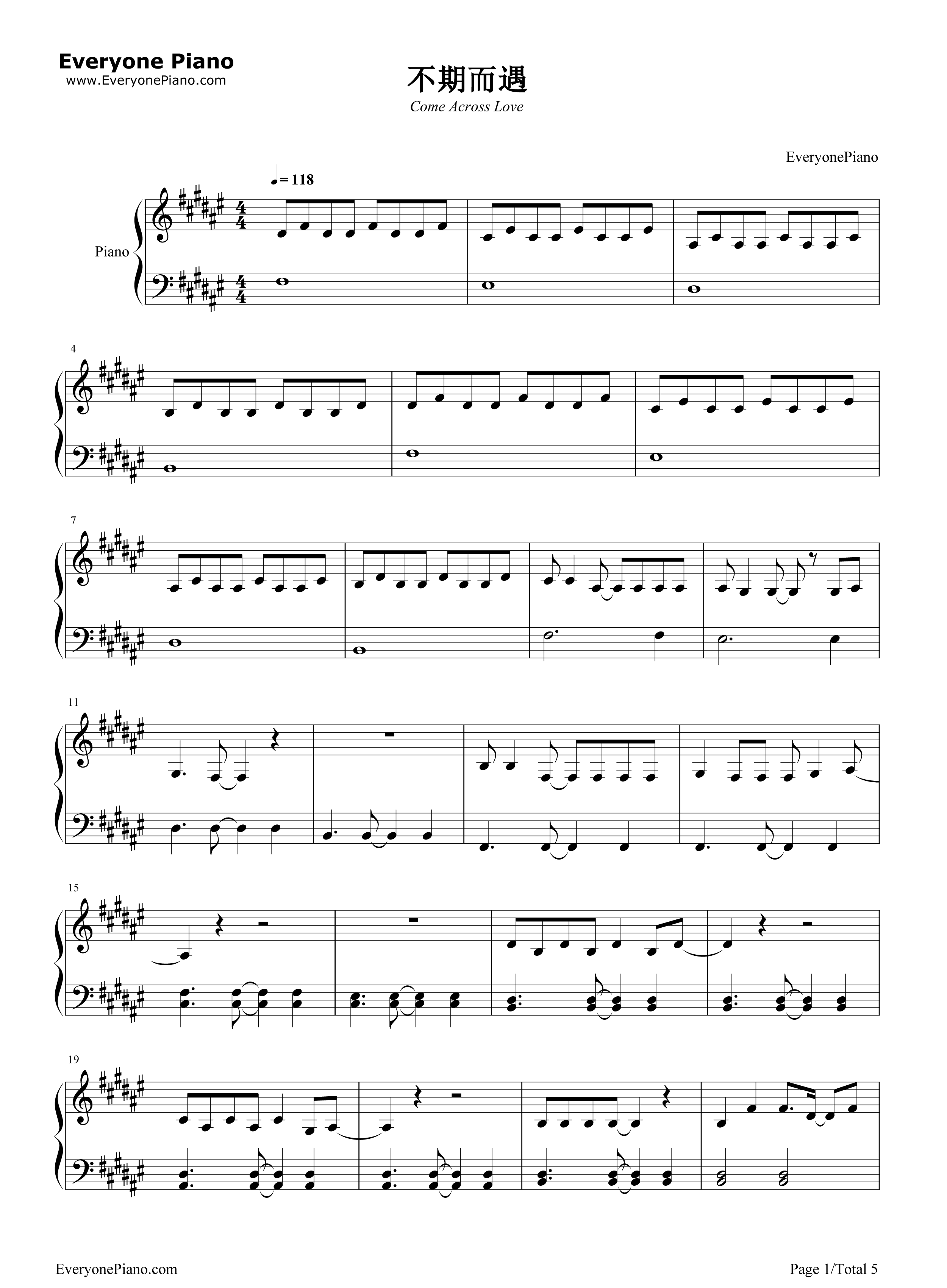 不期而遇钢琴谱_刘惜君