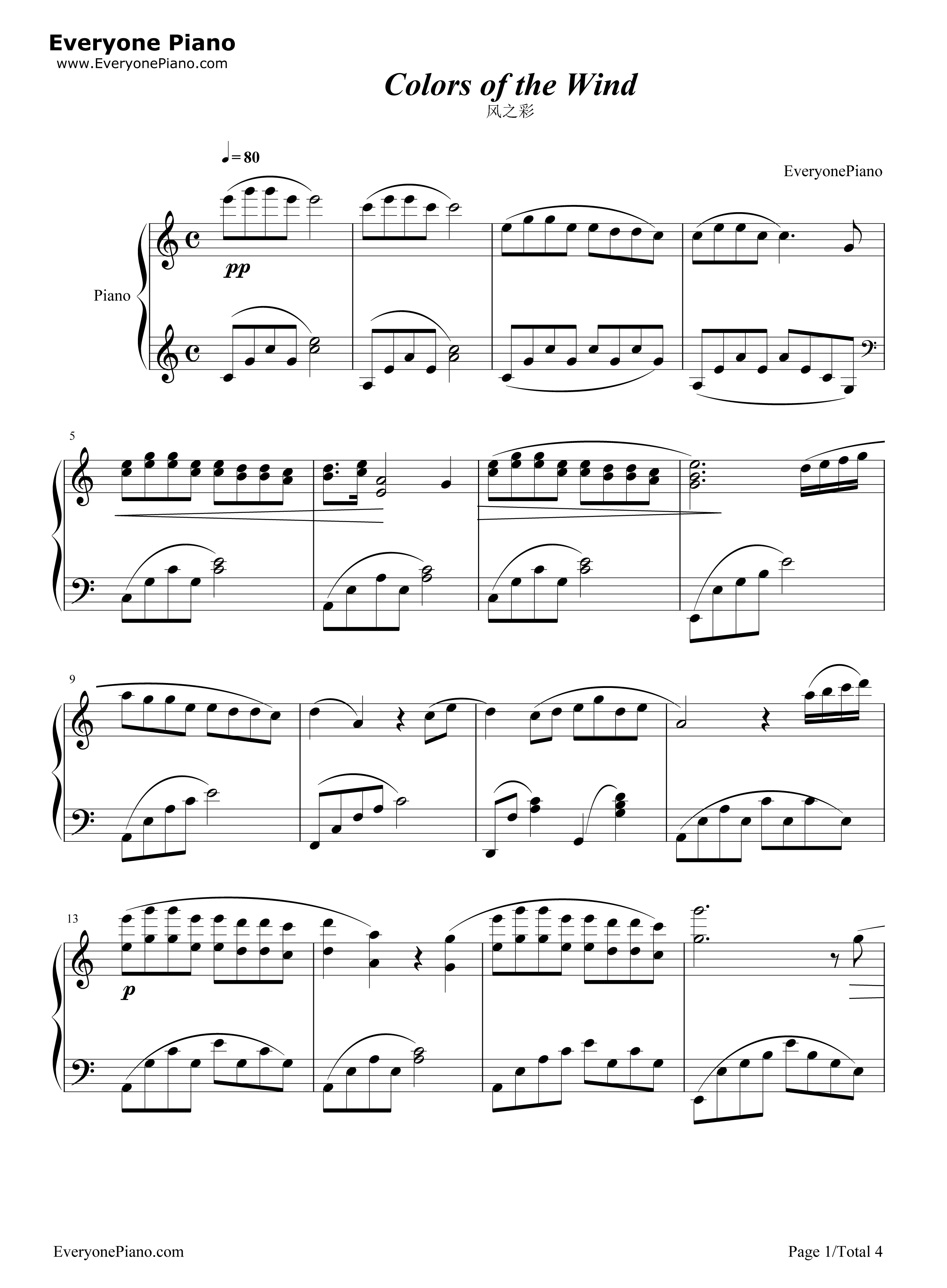 Colors_of_the_Wind钢琴谱_Vanessa_Williams　_凡妮莎·威廉斯