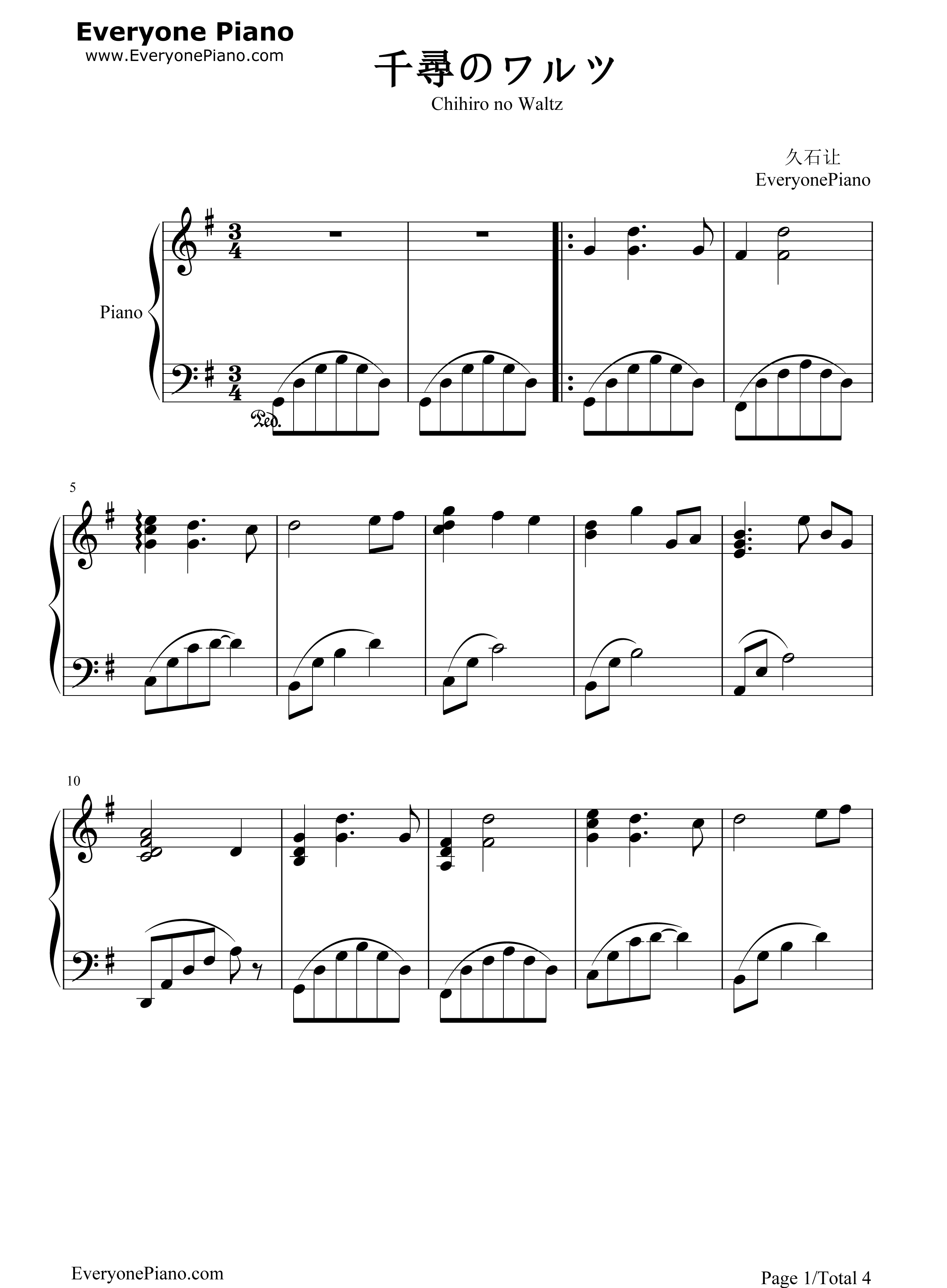 千寻的华尔兹钢琴谱_久石让_宫崎骏