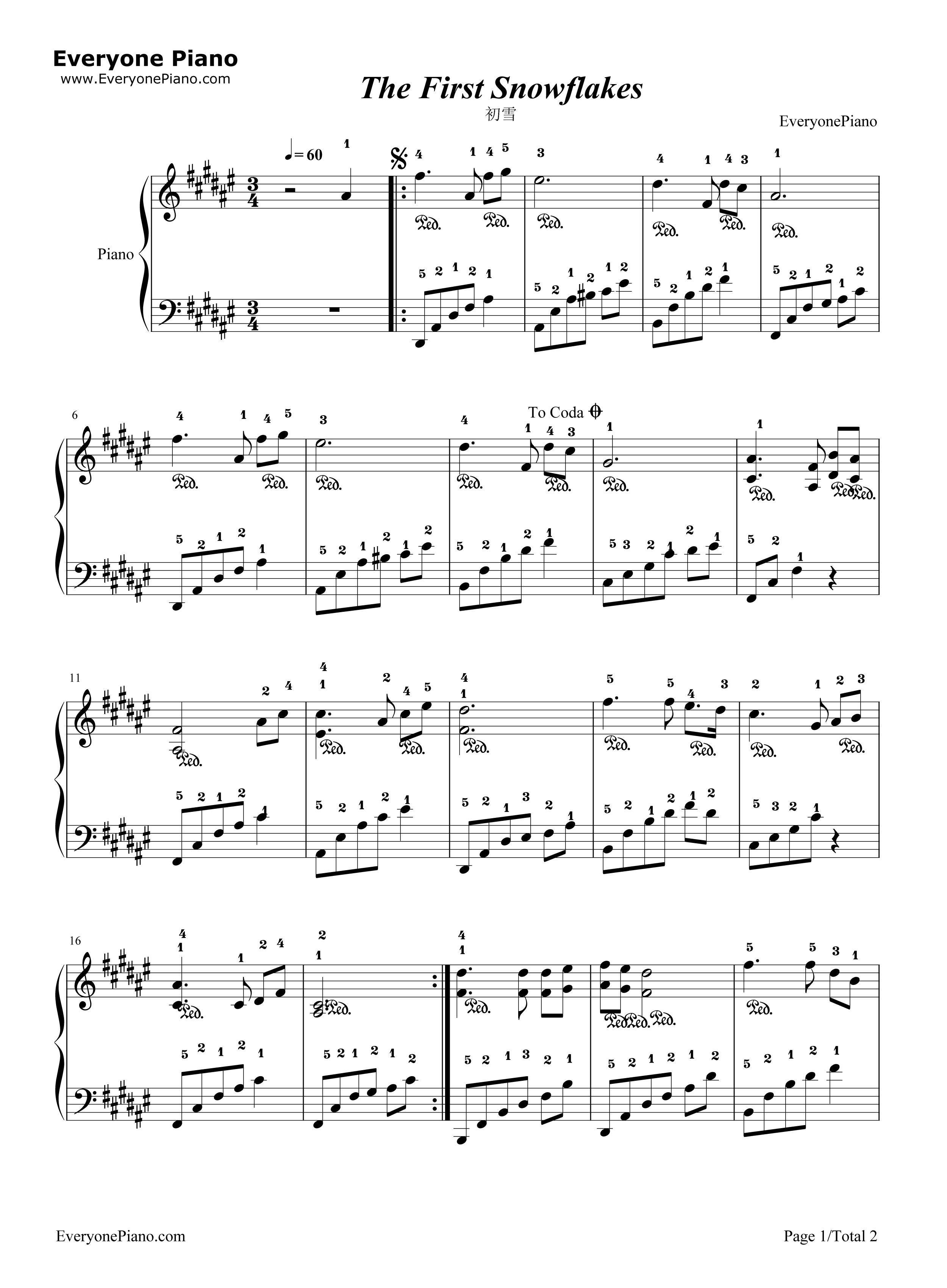 初雪简易版钢琴谱_班得瑞__Bandari