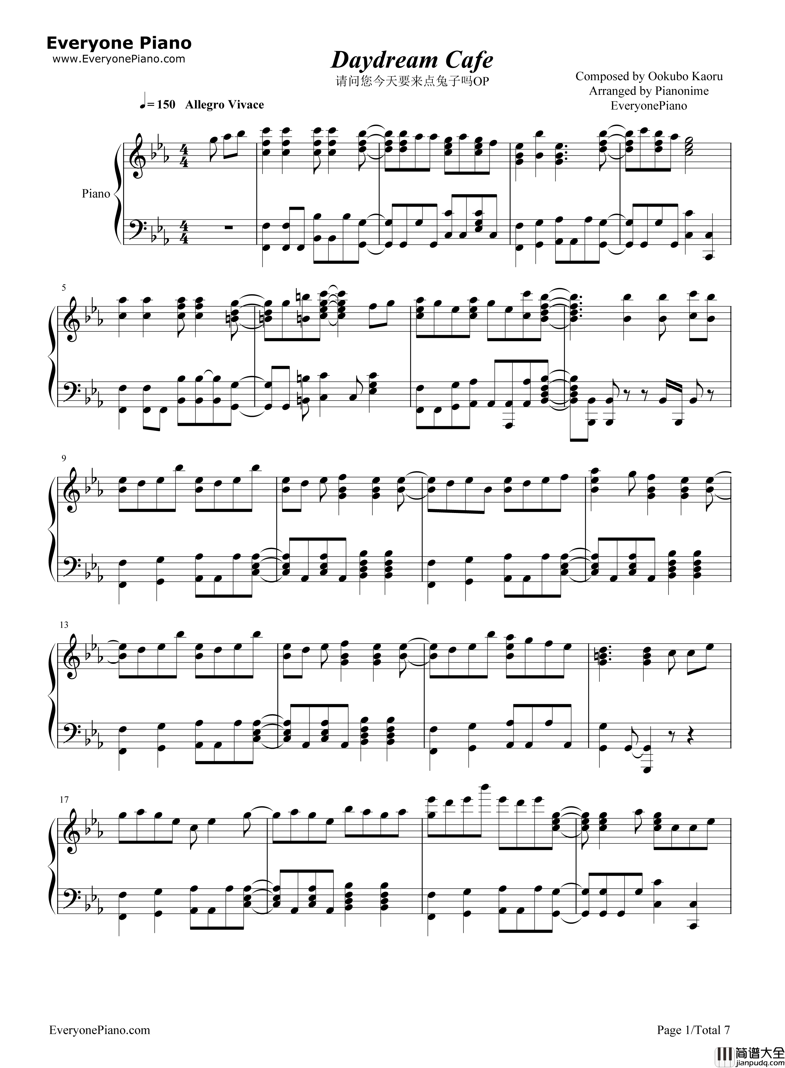 Daydream_Cafe钢琴谱_Petit_Rabbit's