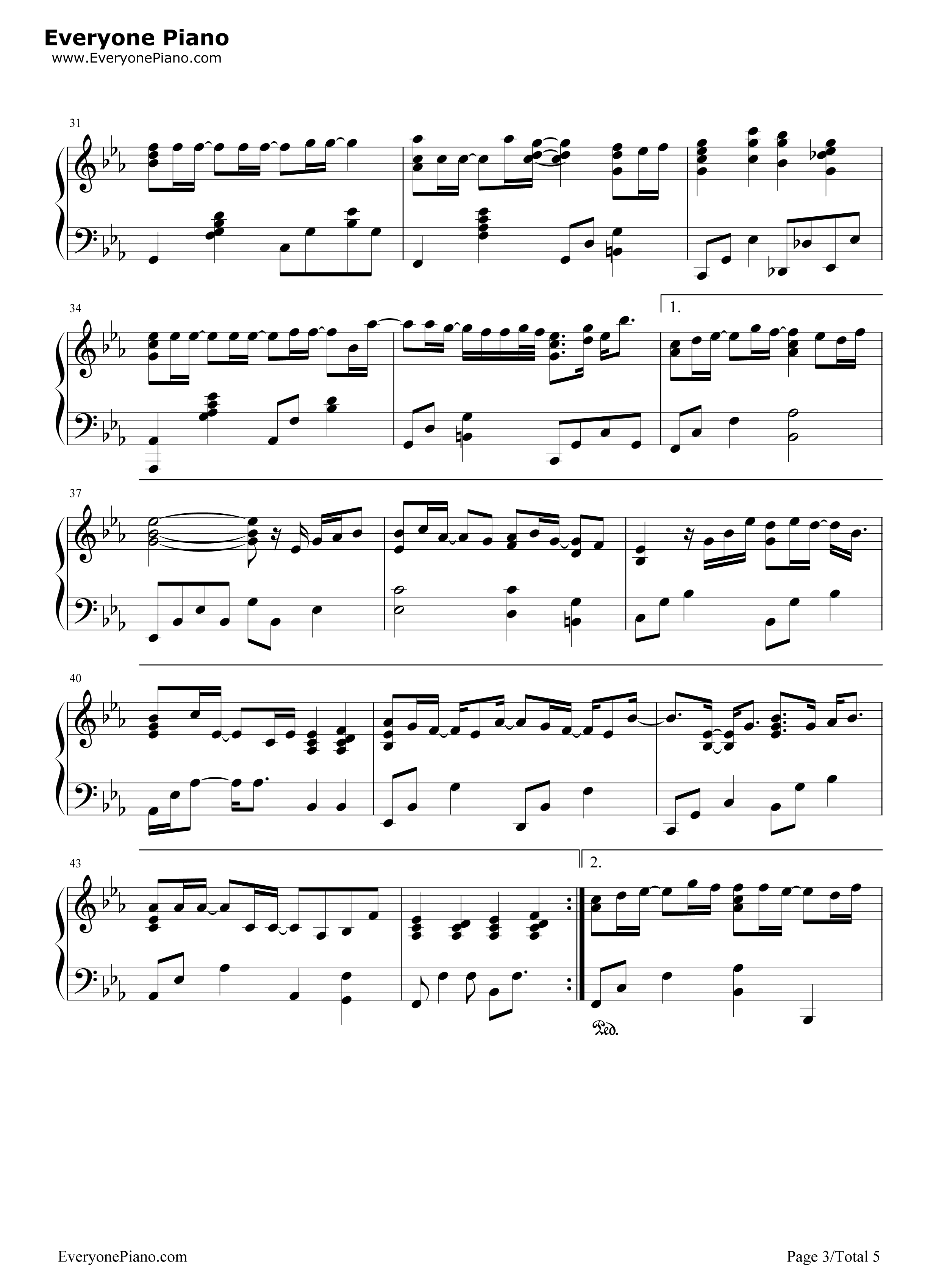 轻闭双眼钢琴谱_平井坚