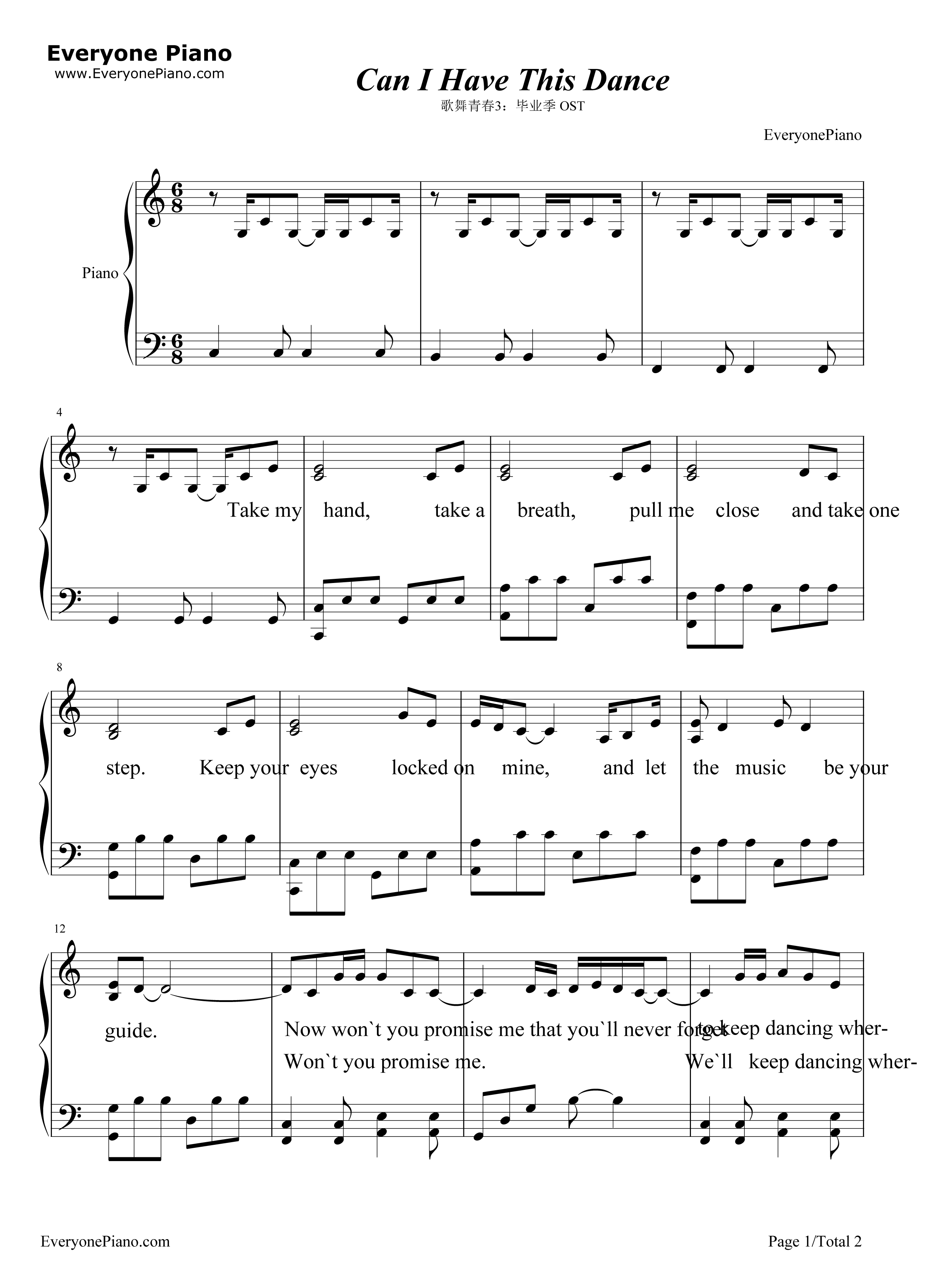 Can_I_Have_This_Dance钢琴谱_Zac_Efron_&_Vanessa_Hudgens