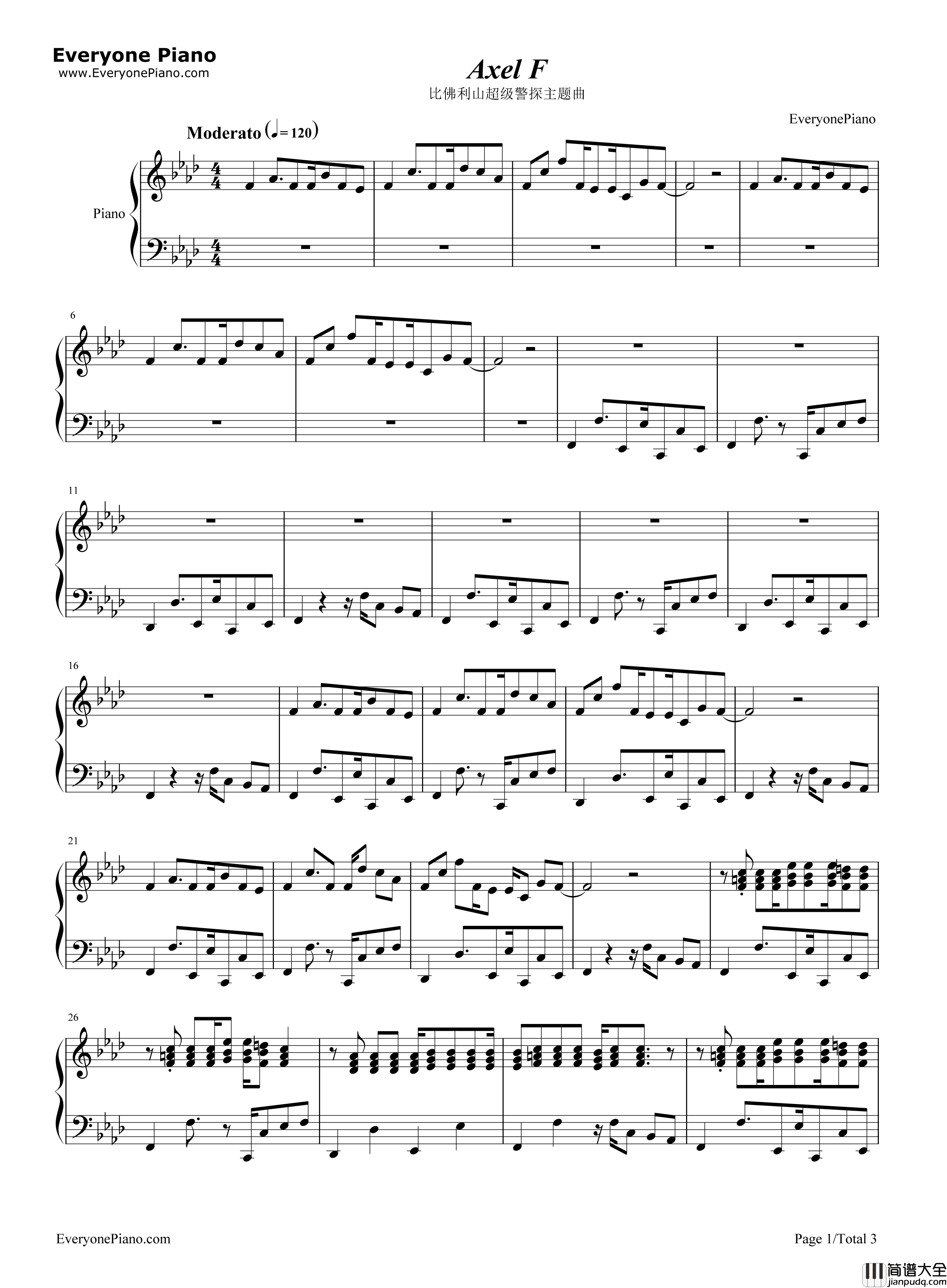 Axel_F钢琴谱_Harold_Faltermeyer