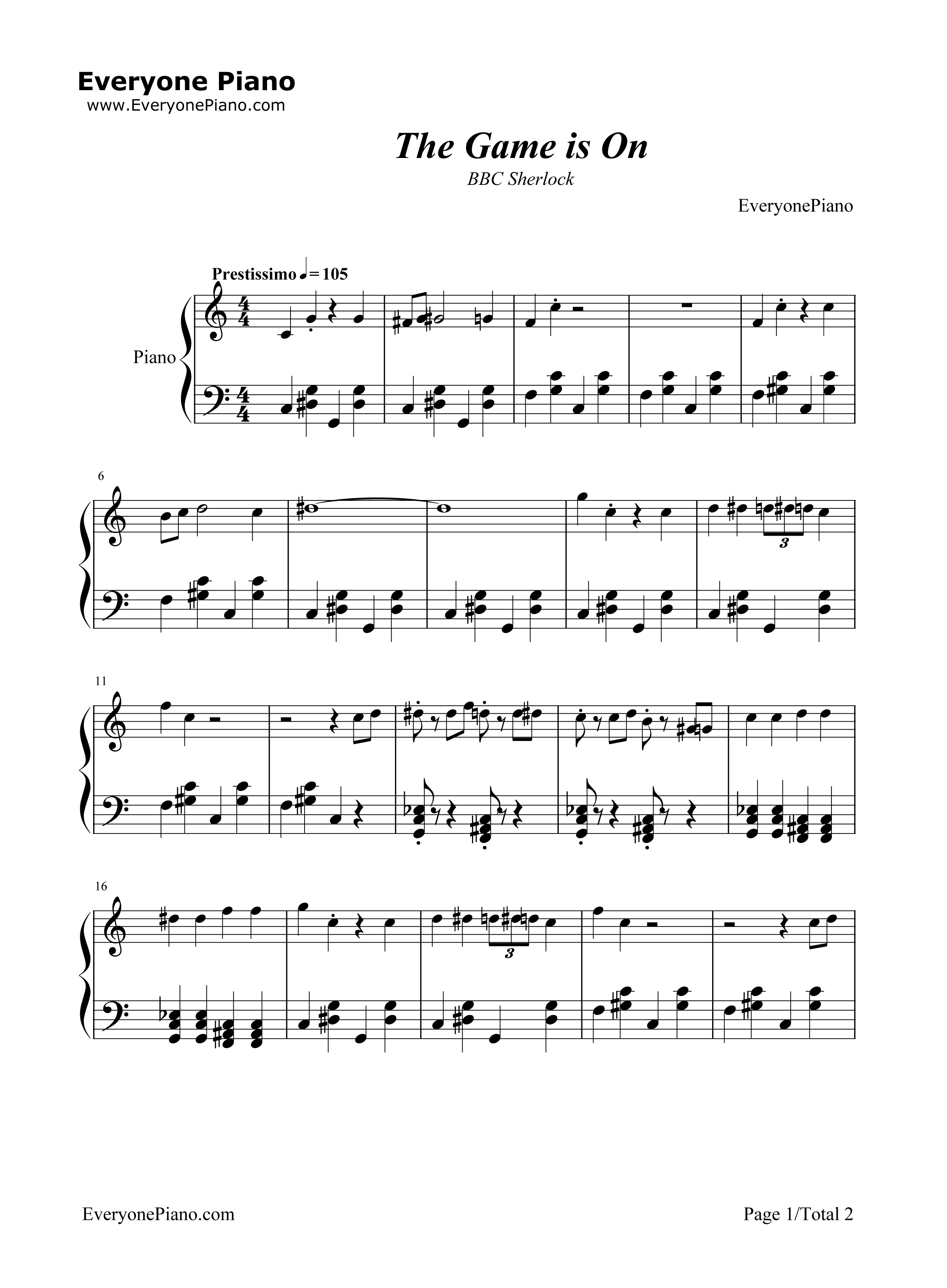 The_Game_is_On钢琴谱_David_Arnold_and_Michael_Price