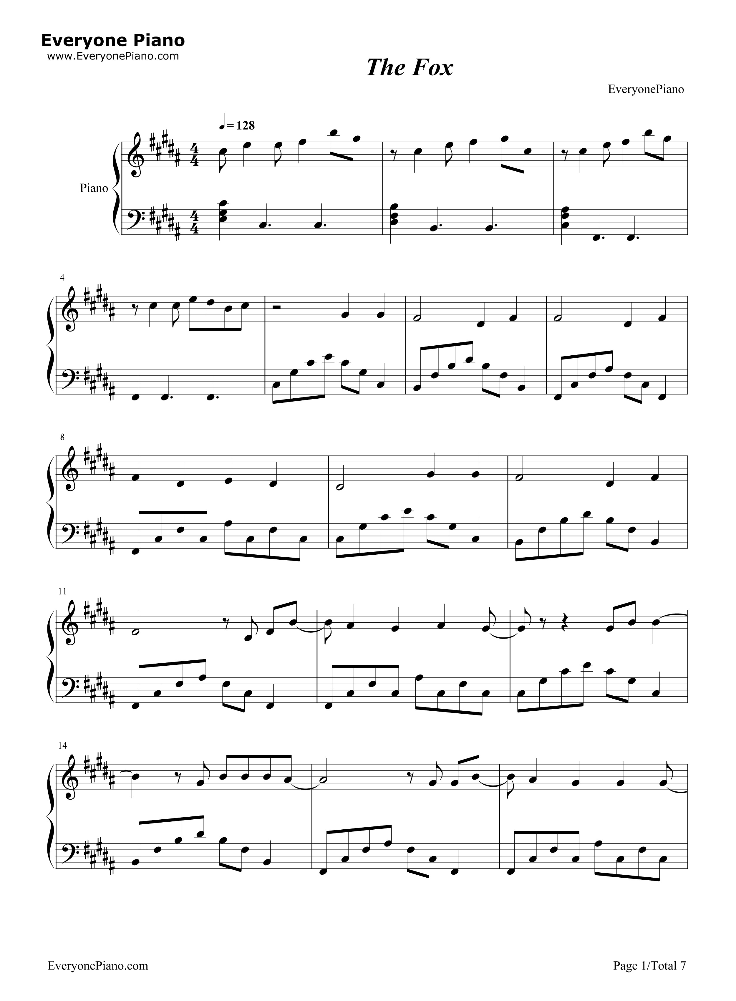 The_Fox钢琴谱_Ylvis