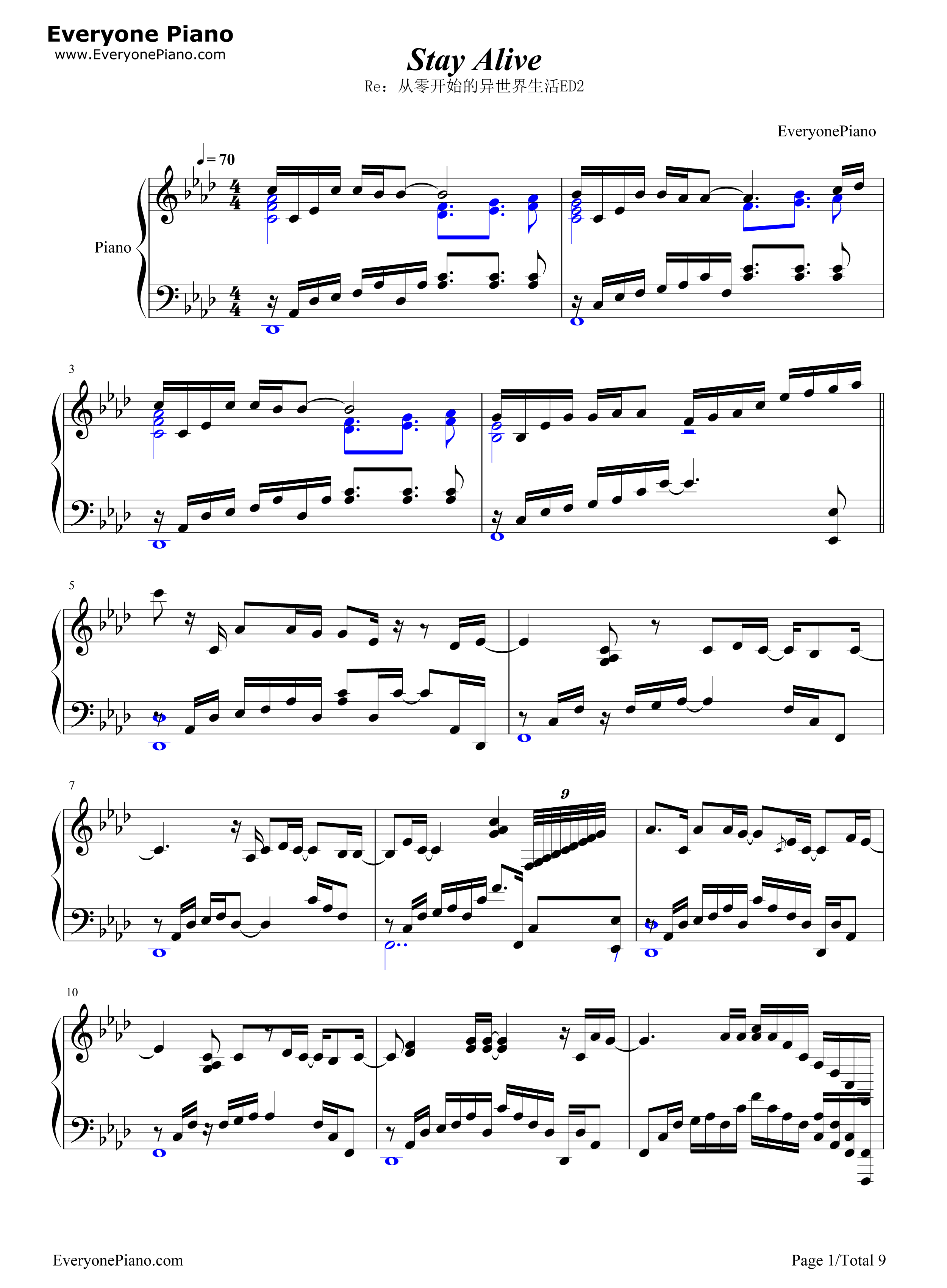 Stay_Alive钢琴谱_爱蜜莉雅（CV:高桥李依）