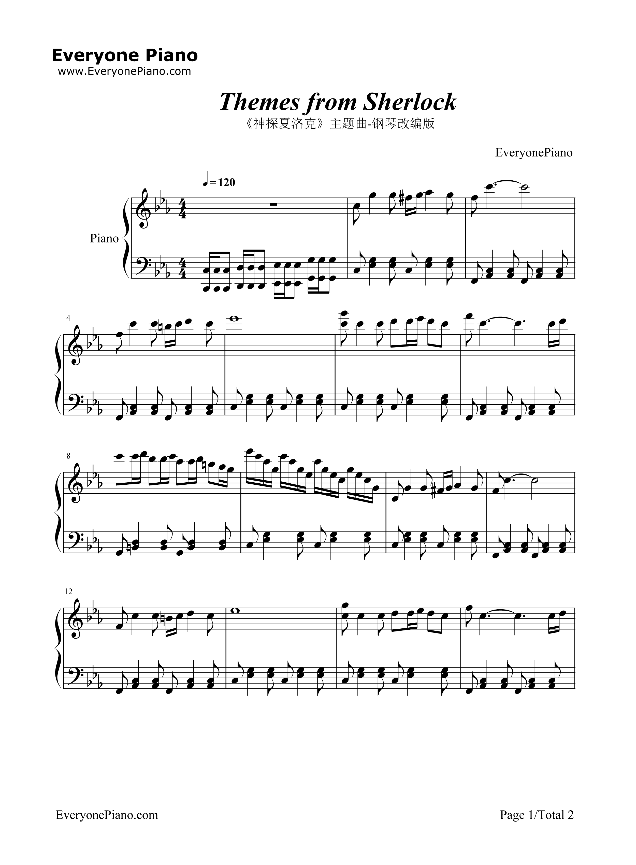 神探夏洛克主题曲钢琴谱_David_Arnold_and_Michael_Price