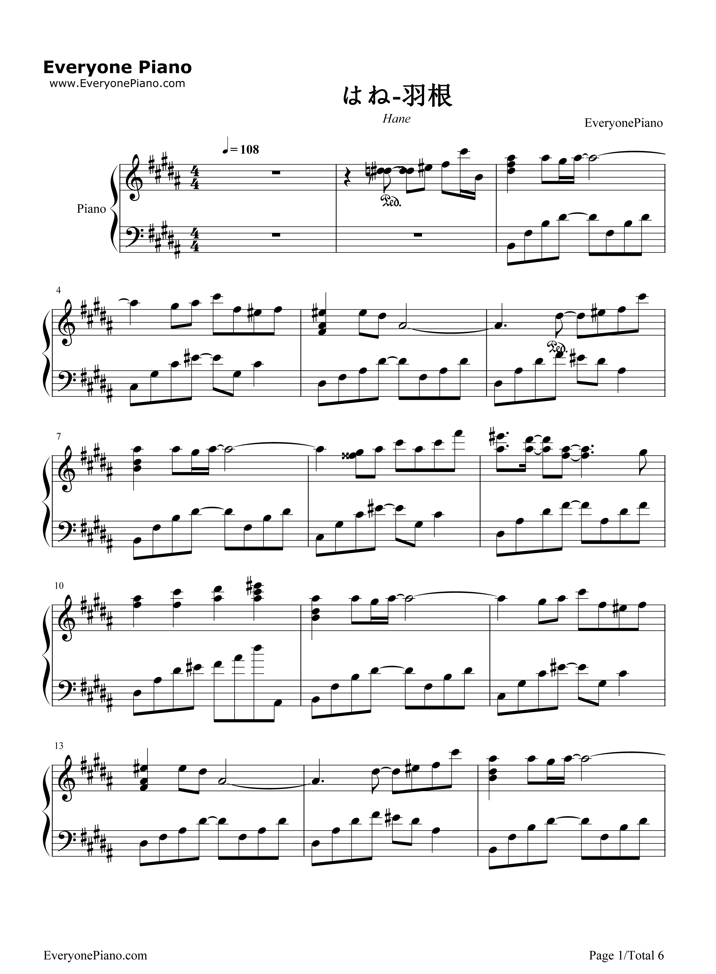 羽根钢琴谱_折户伸治