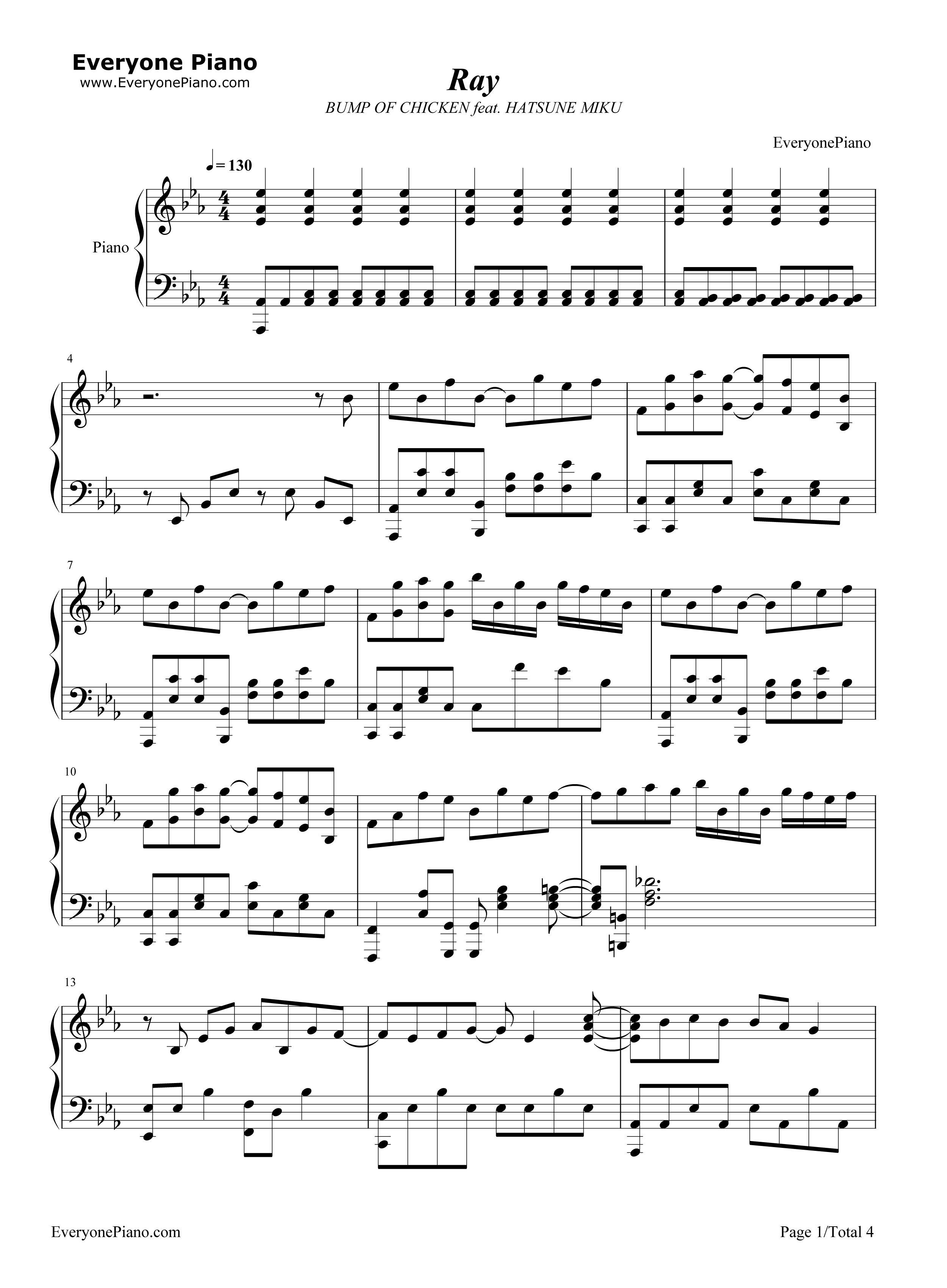 Ray钢琴谱_Bump_of_Chicken_&_初音ミク