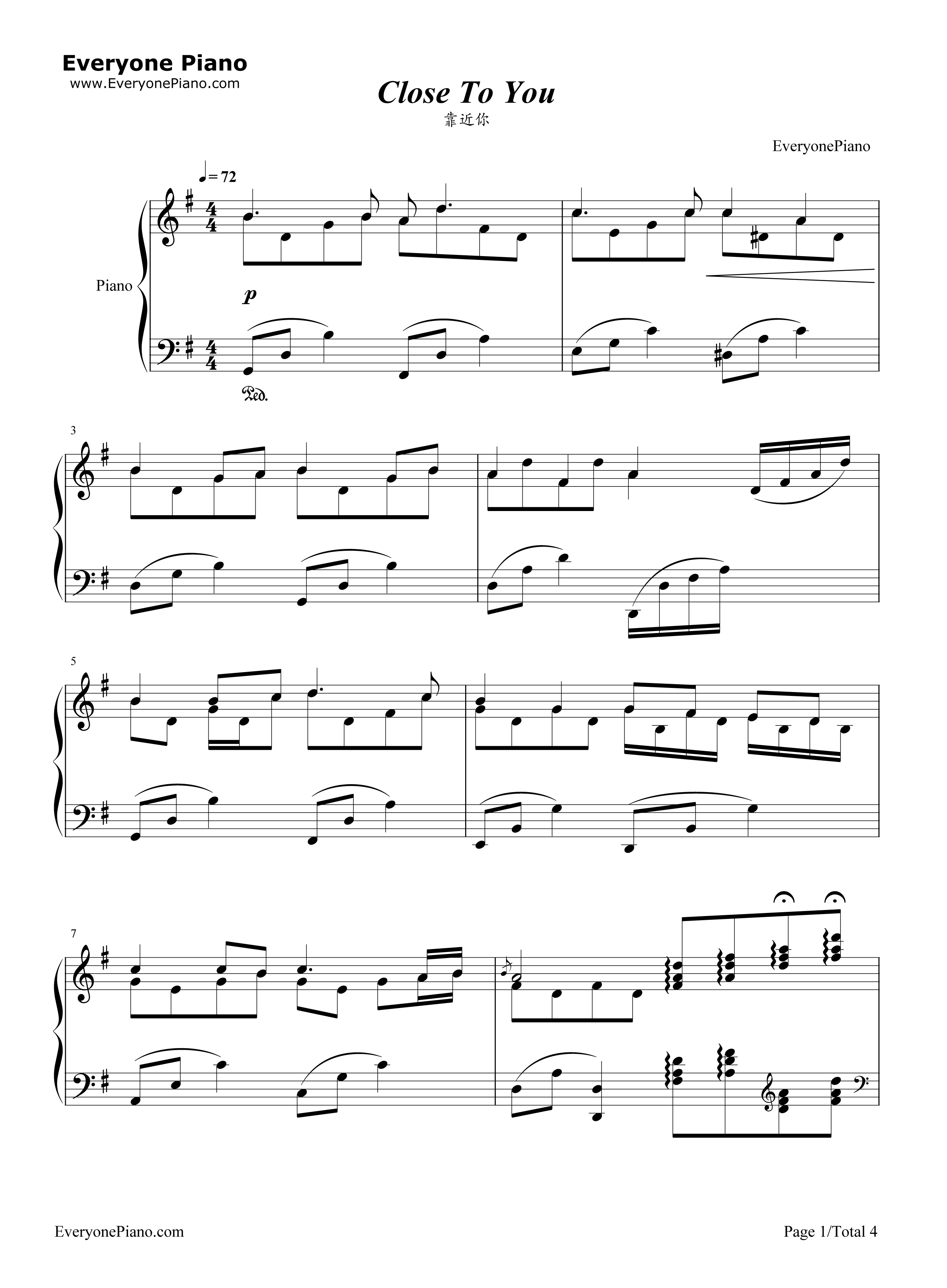 Close_To_You钢琴谱_日向大介