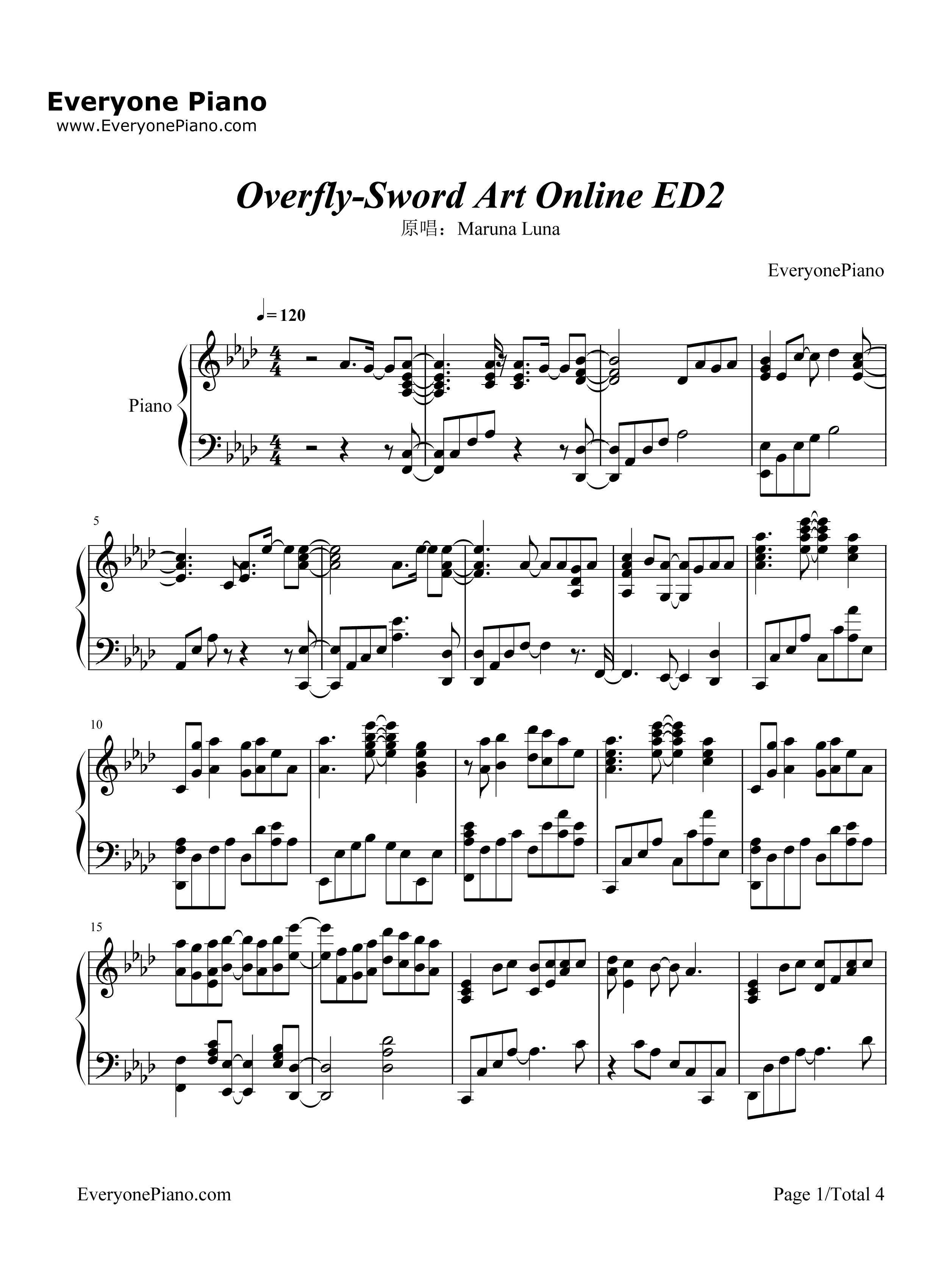 Overfly钢琴谱_春奈露娜