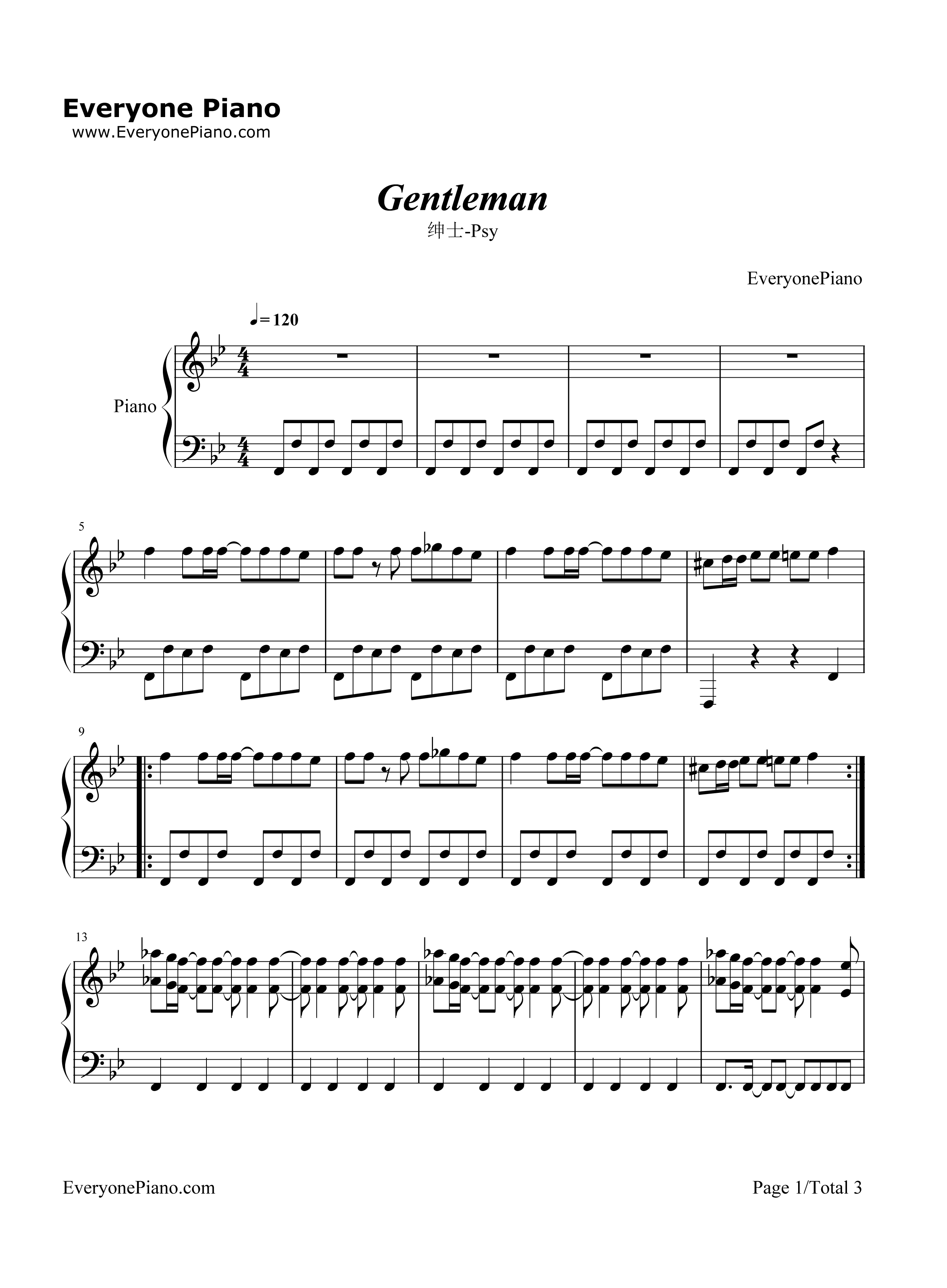 绅士钢琴谱_鸟叔