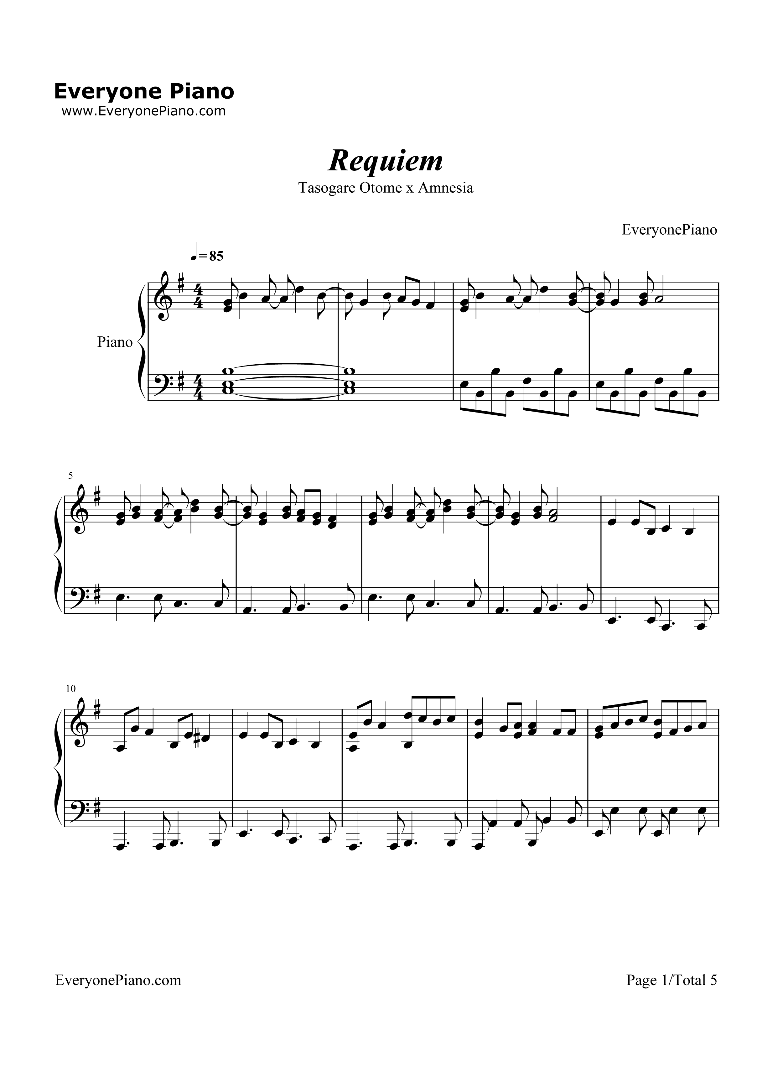 Requiem钢琴谱_柊奈绪