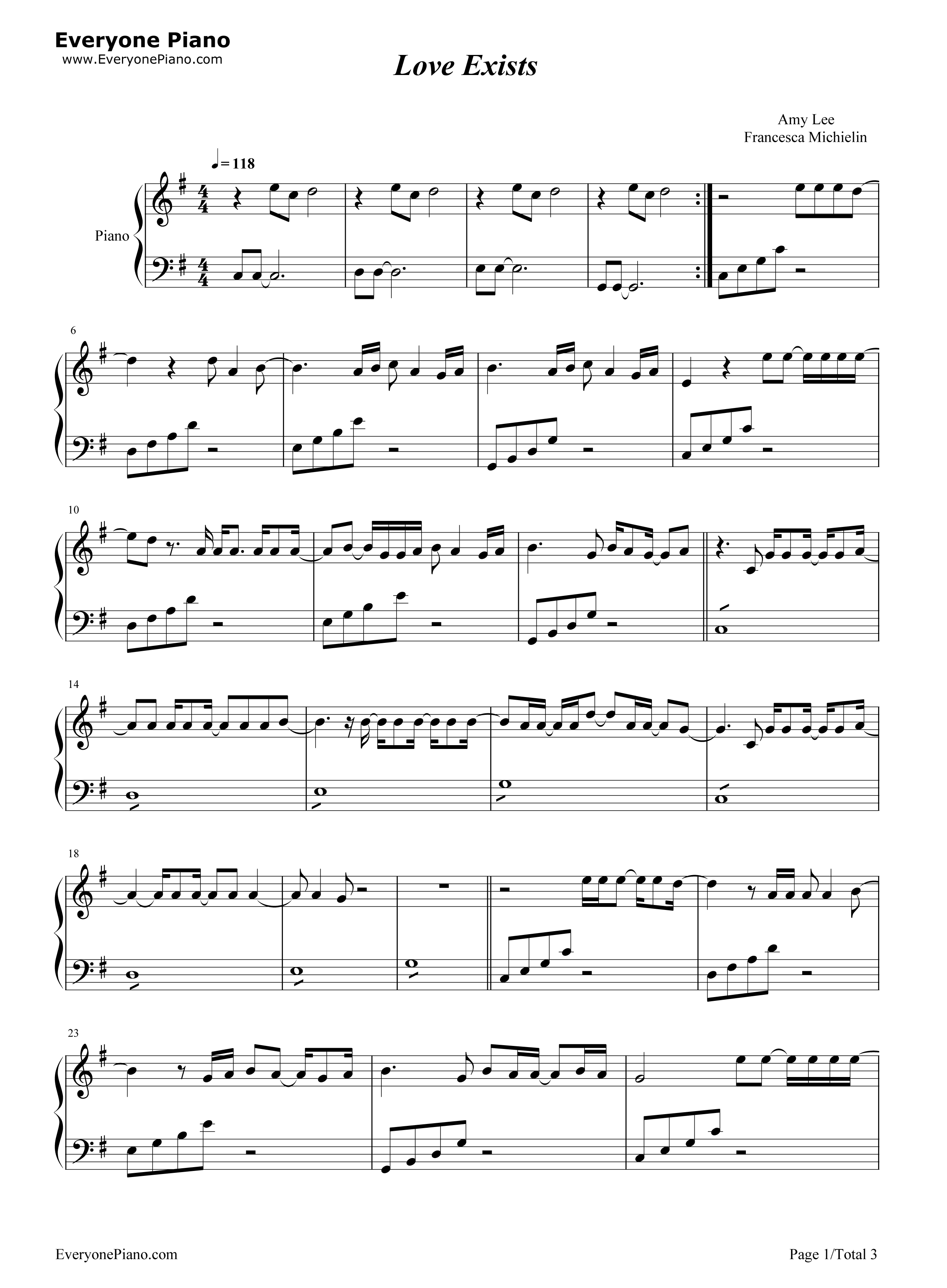 Love_Exists钢琴谱_Amy_Lee