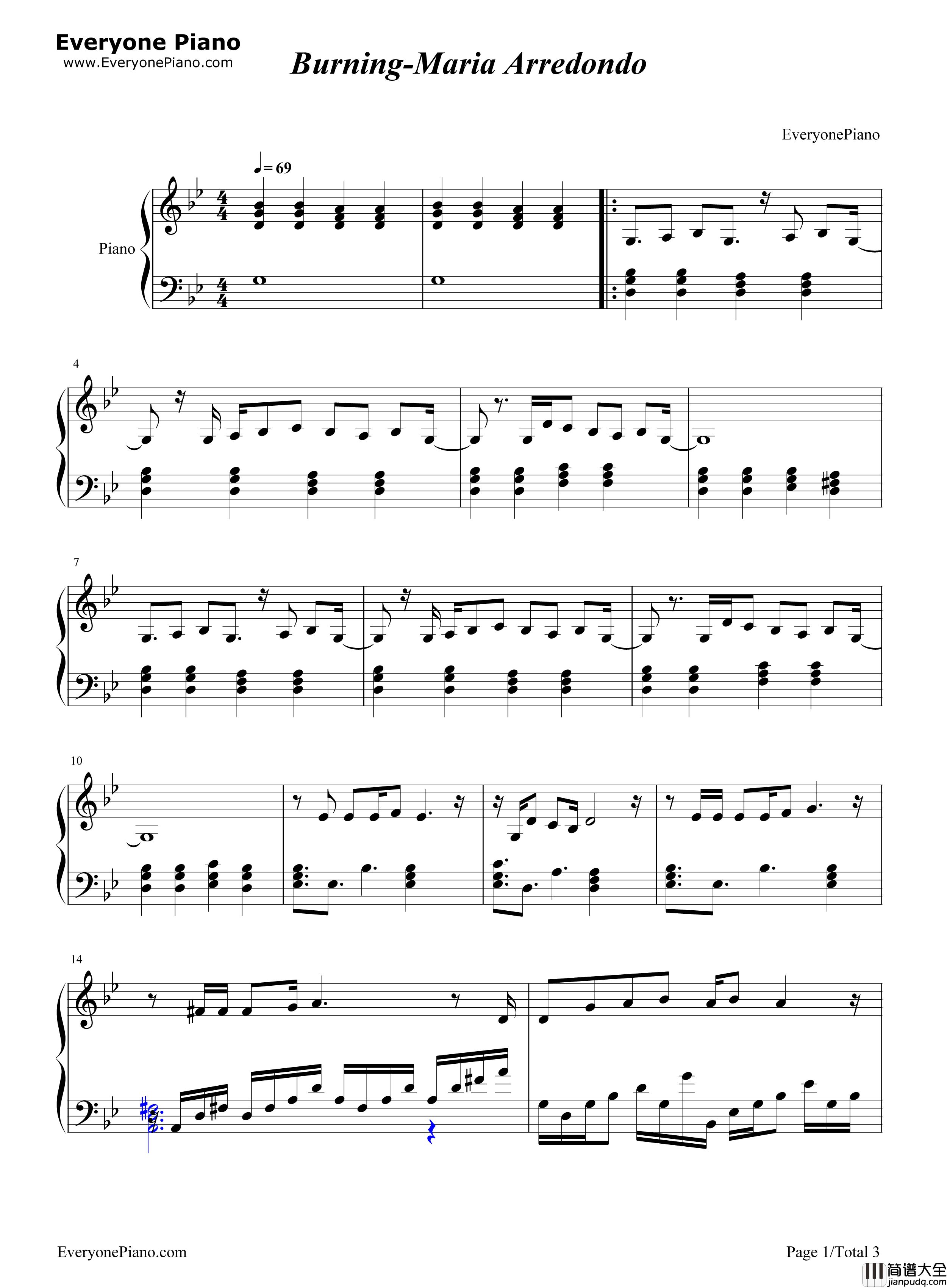 Burning燃烧钢琴谱_玛丽亚·亚瑞唐多__Maria_Arredondo