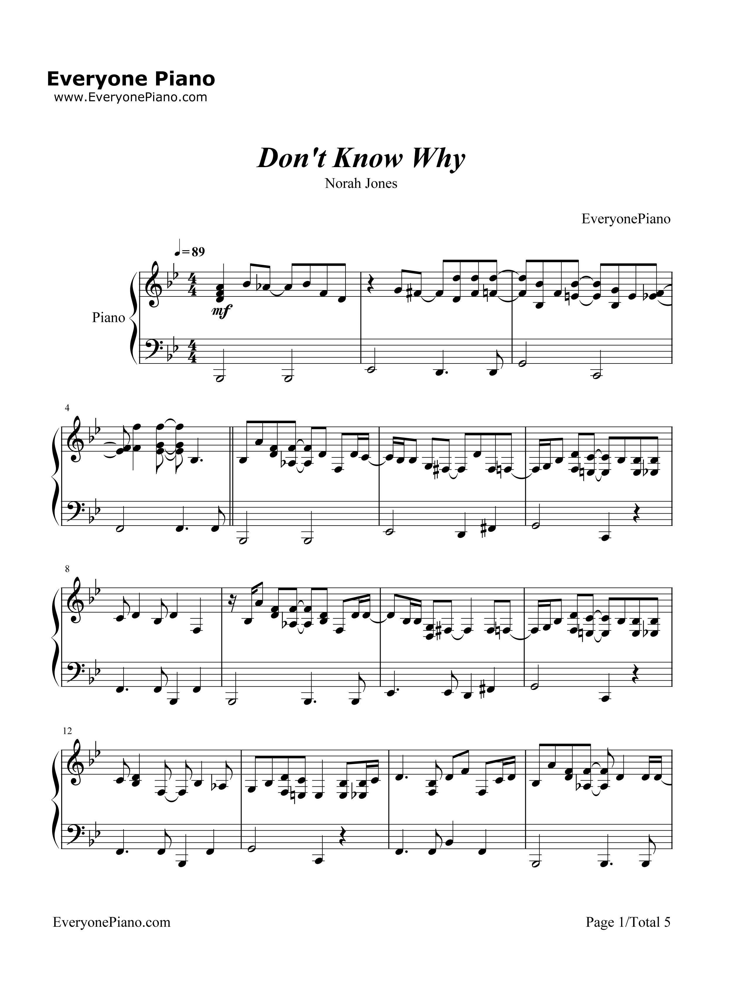 Don't_Know_Why钢琴谱_Norah_Jones　_诺拉·琼斯