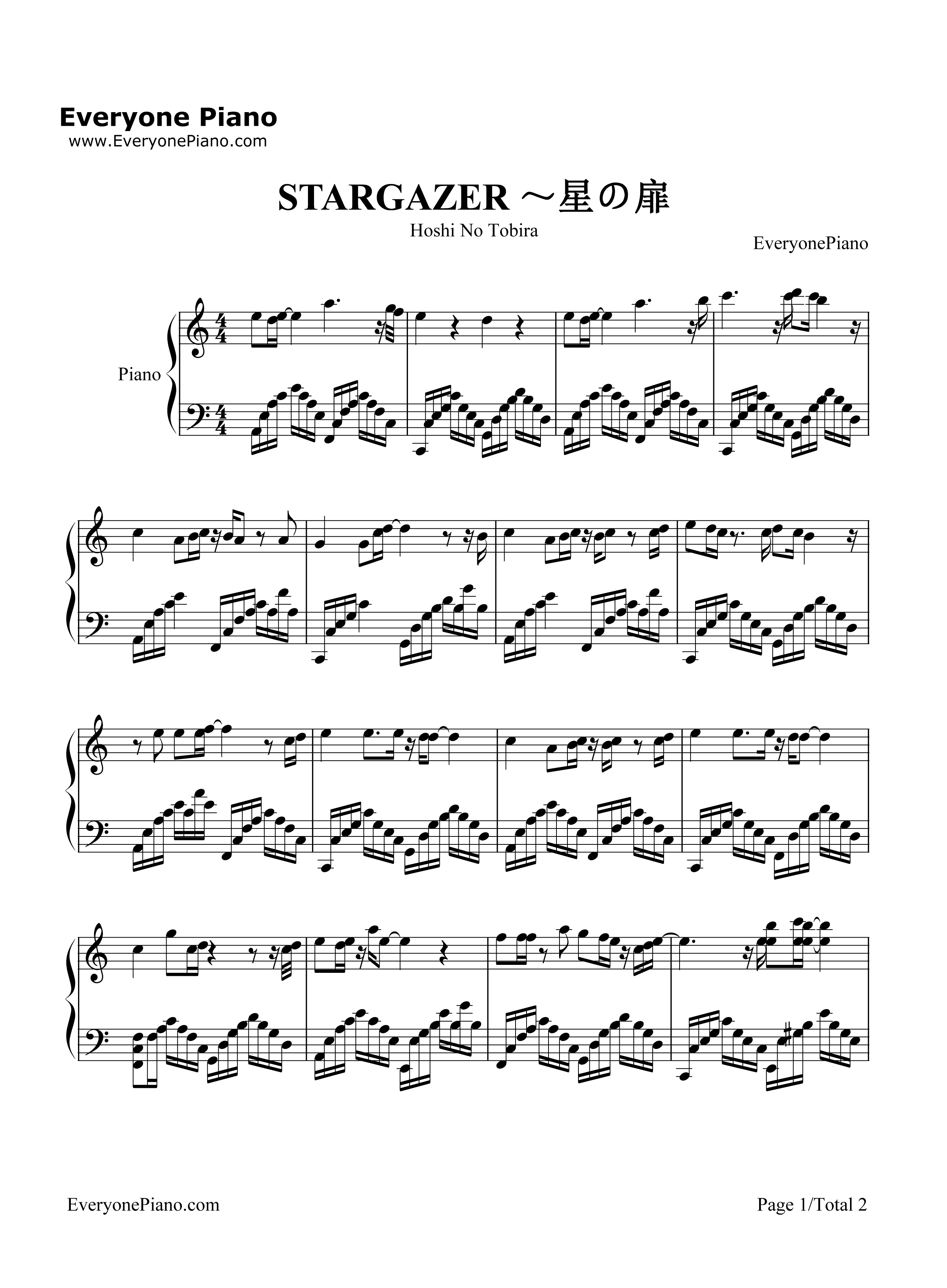 星之扉钢琴谱_根岸さとり