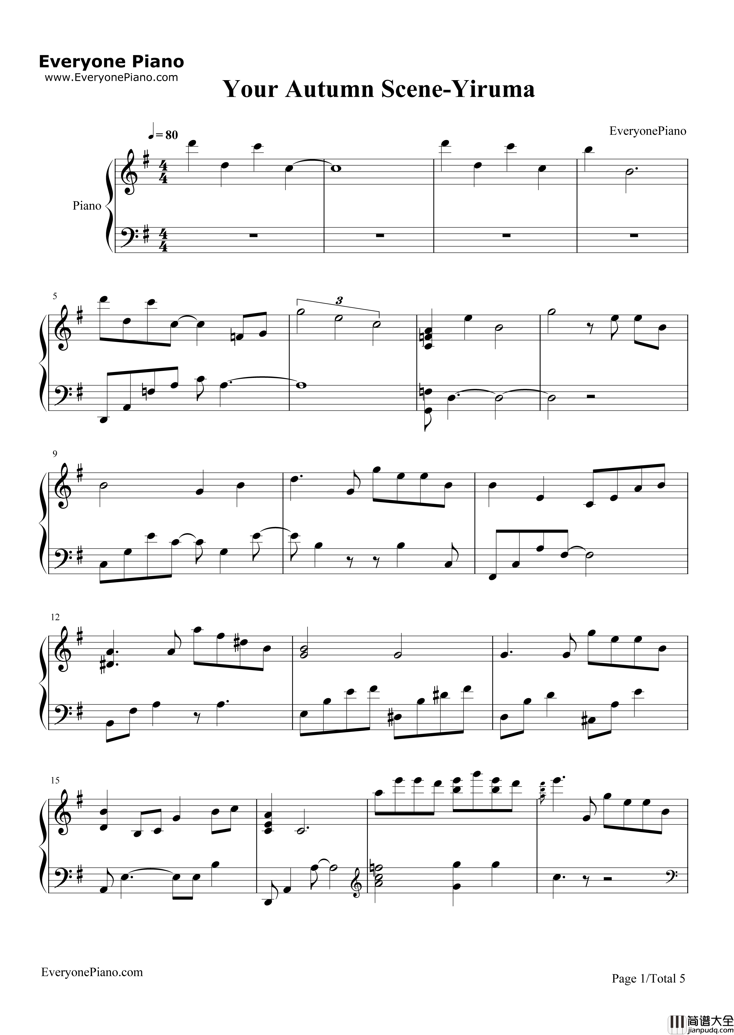 Your_Autumn_Scene钢琴谱_李闰珉