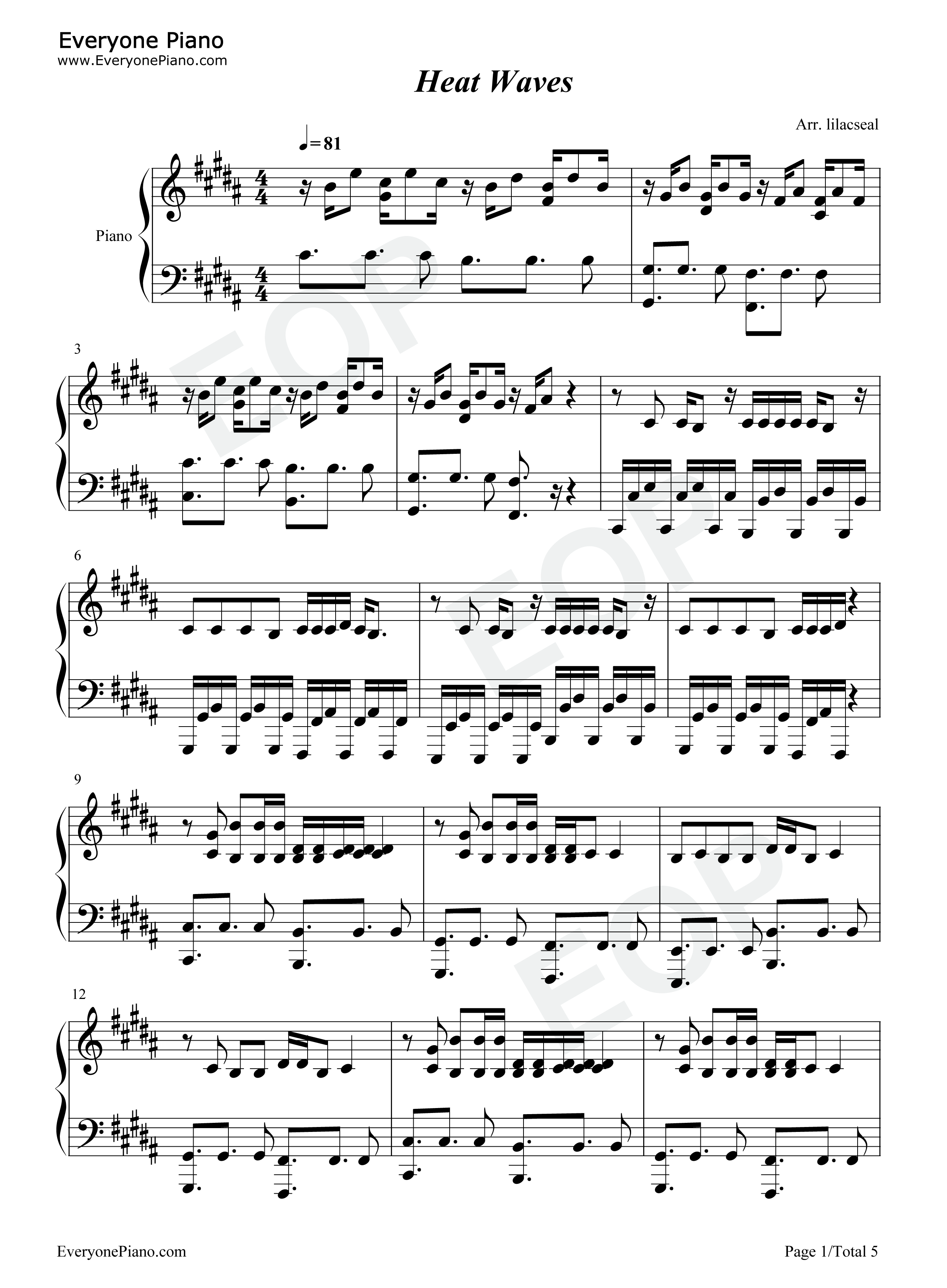 Heat_Waves钢琴谱_Glass_Animals