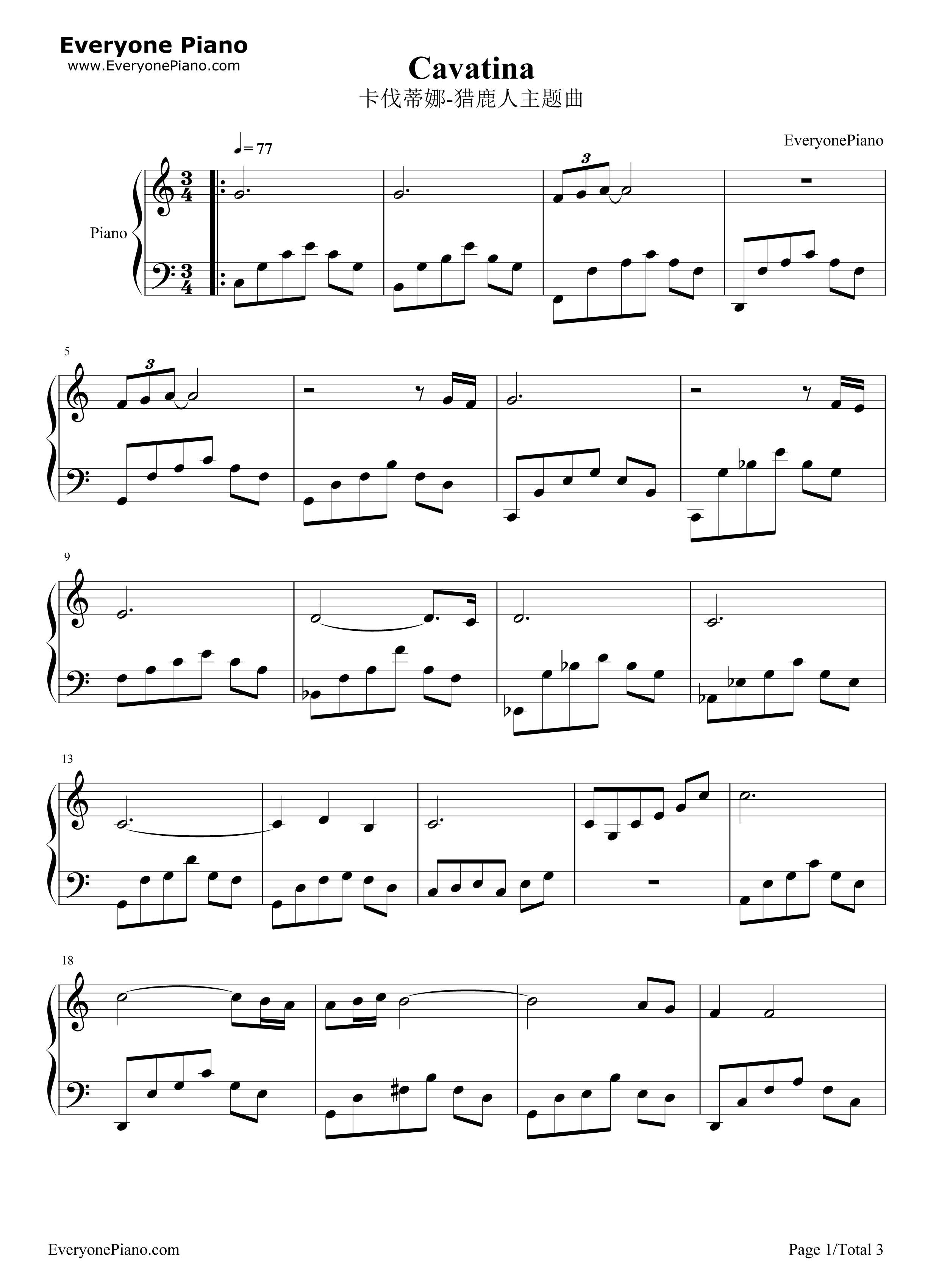 Cavatina钢琴谱_Stanley_Myers