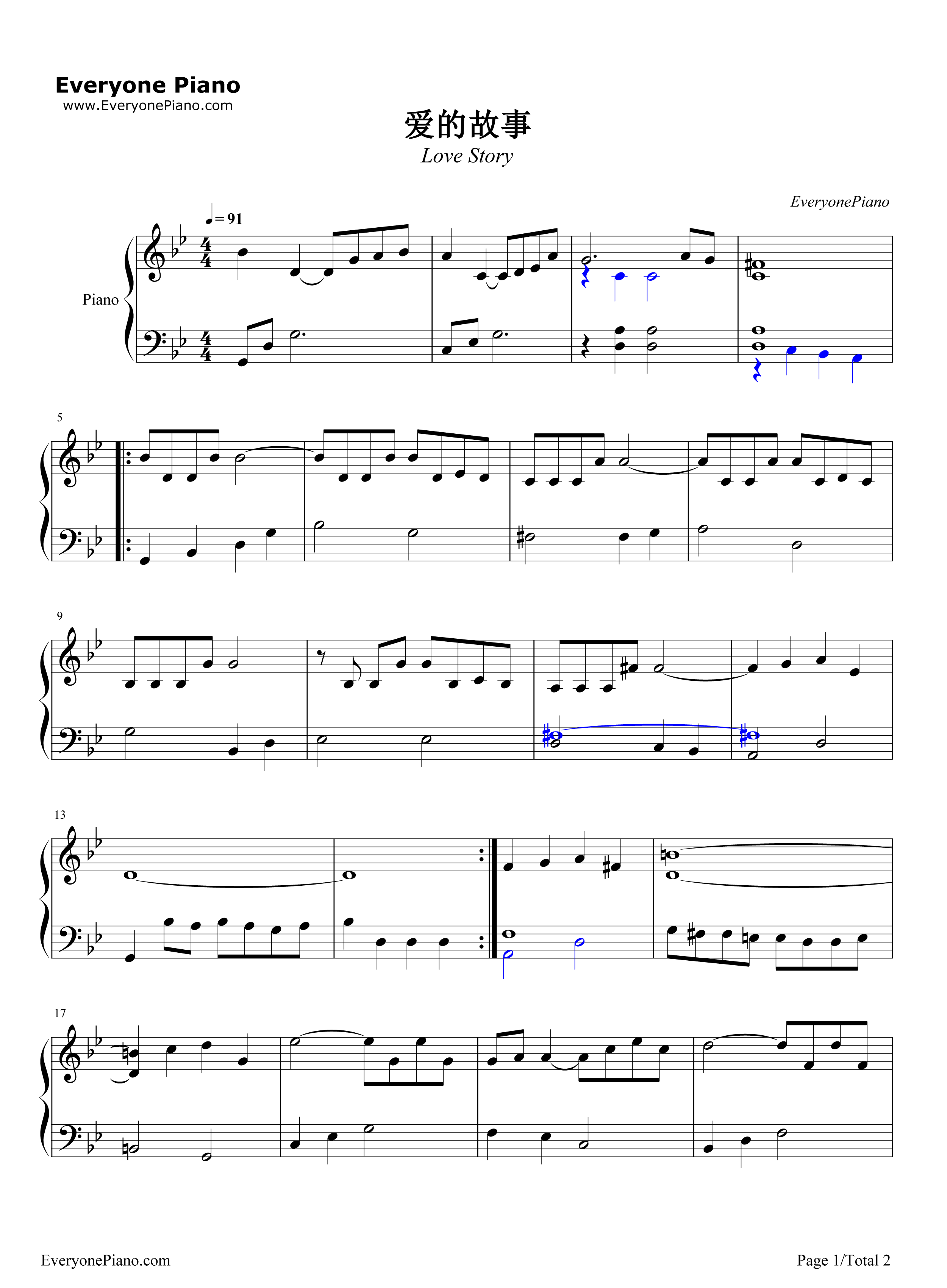 爱的故事钢琴谱_Andy_Williams