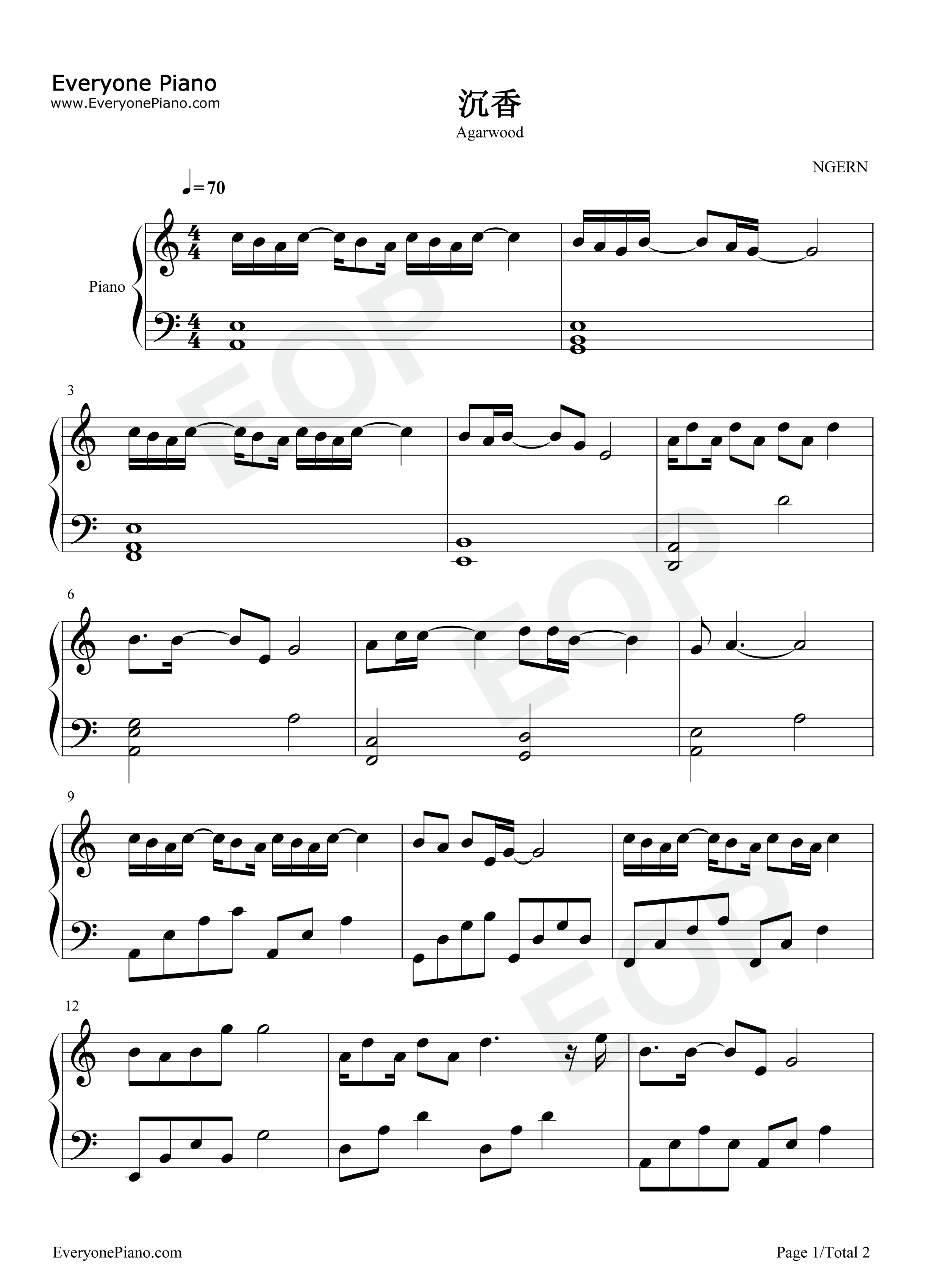 沉香钢琴谱_张杰_张靓颖