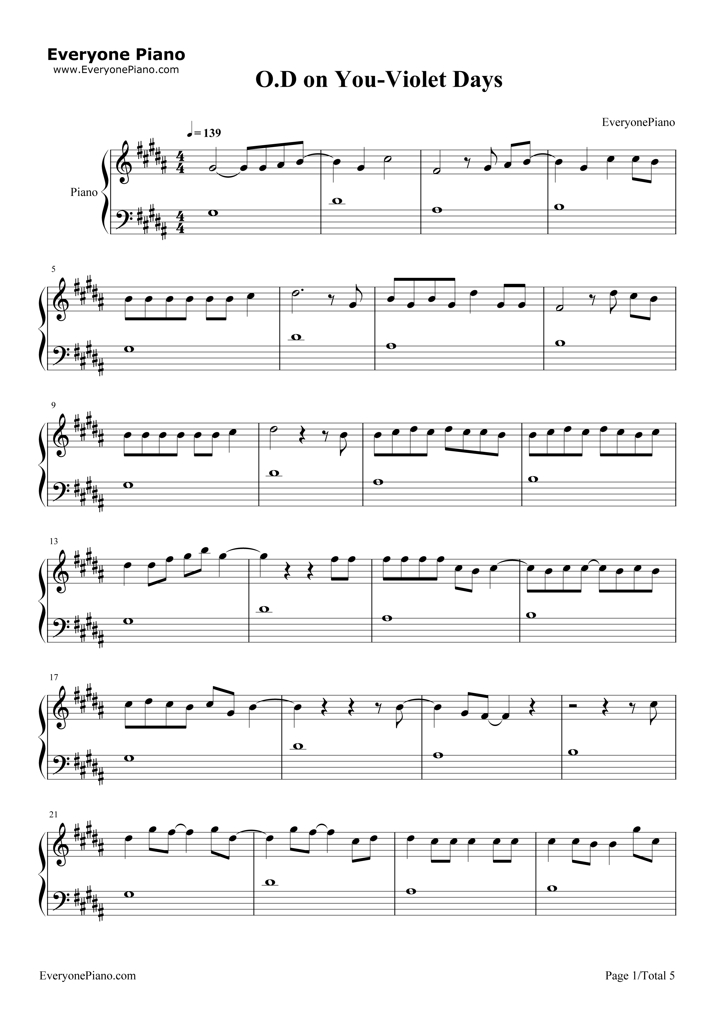 O.D_on_You钢琴谱_Violet_Days