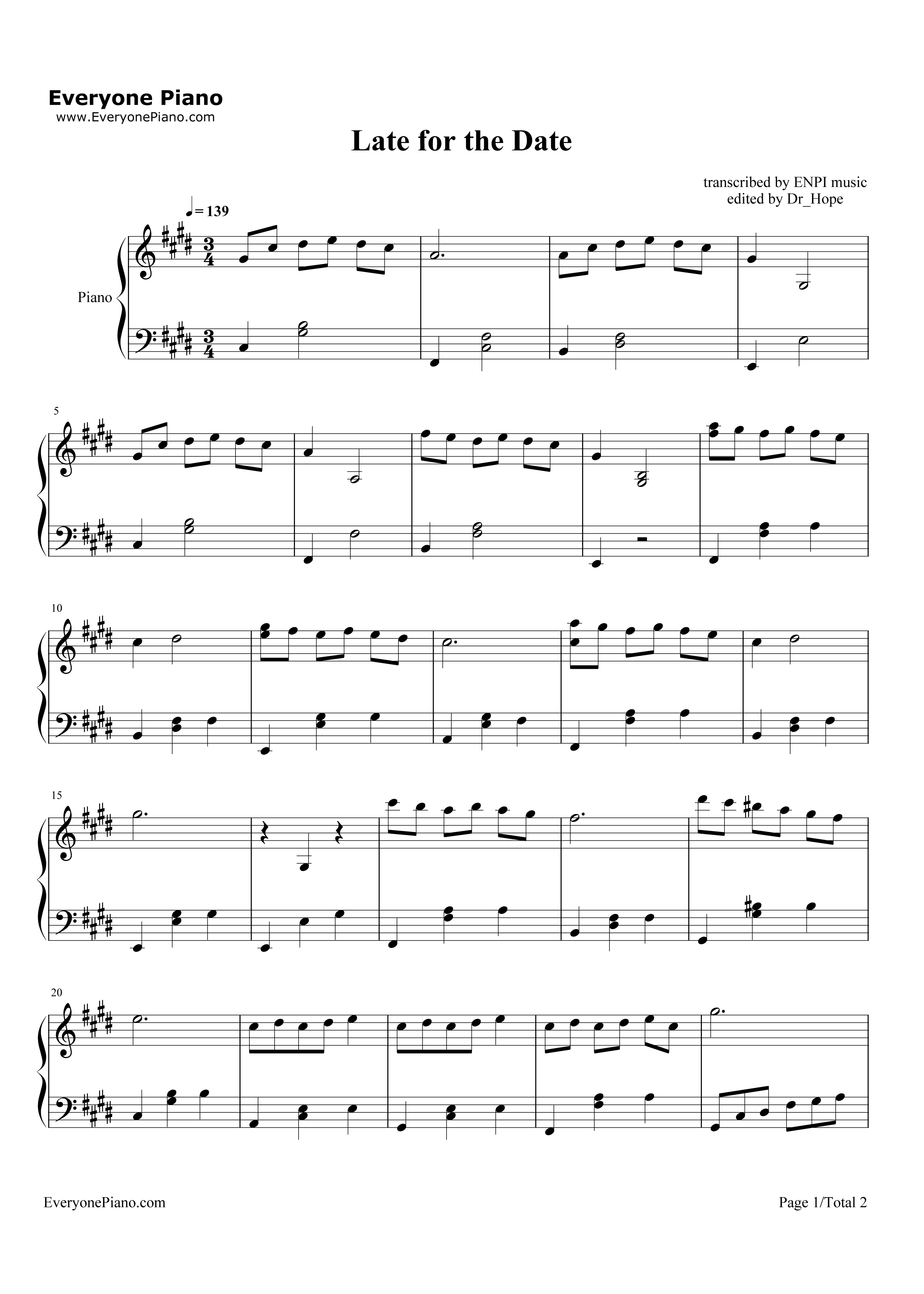 Late_For_The_Date钢琴谱_Justin_Hurwitz