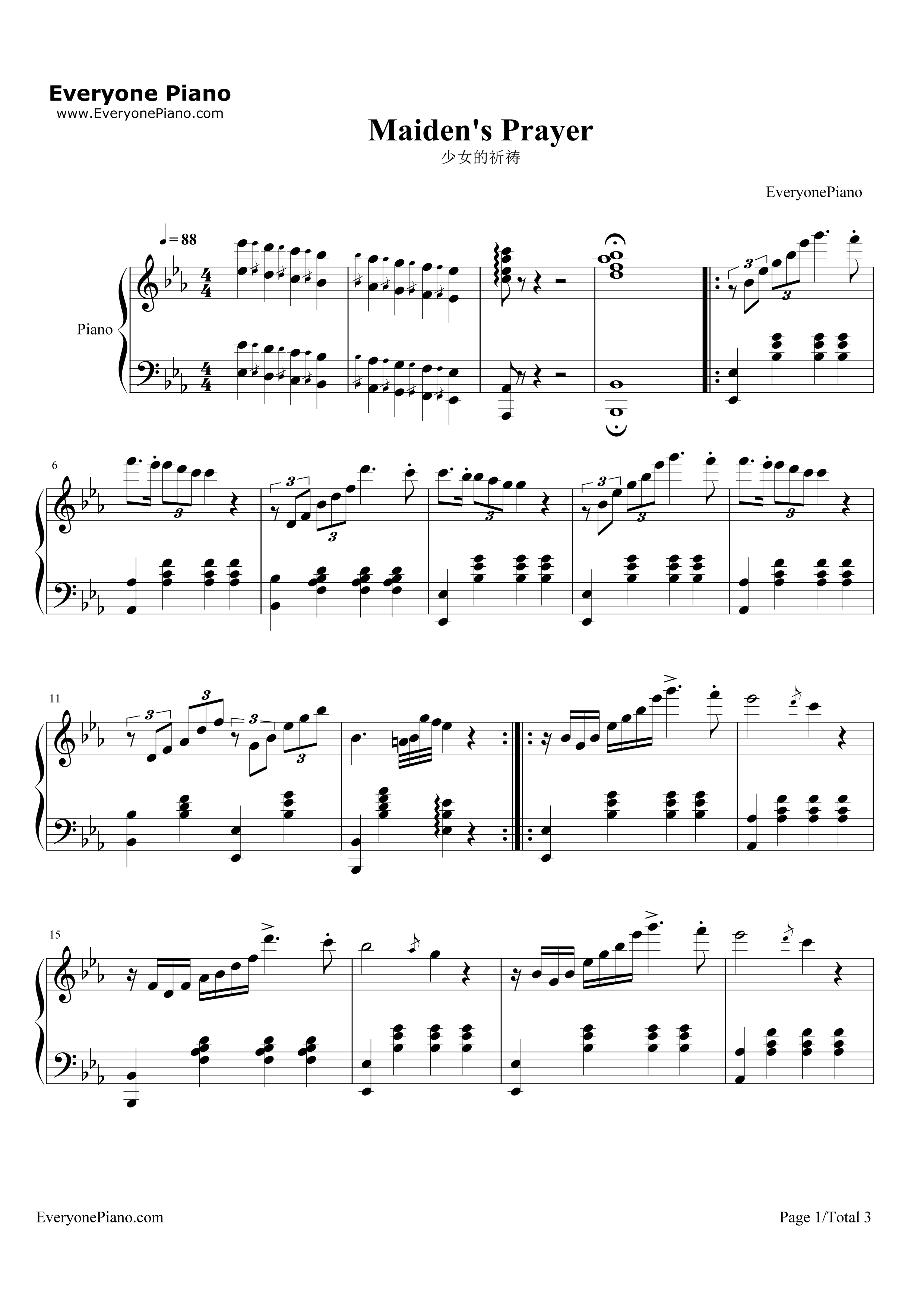 少女的祈祷（Maiden's_Prayer）钢琴谱_巴达捷芙斯卡(Badarzewska)